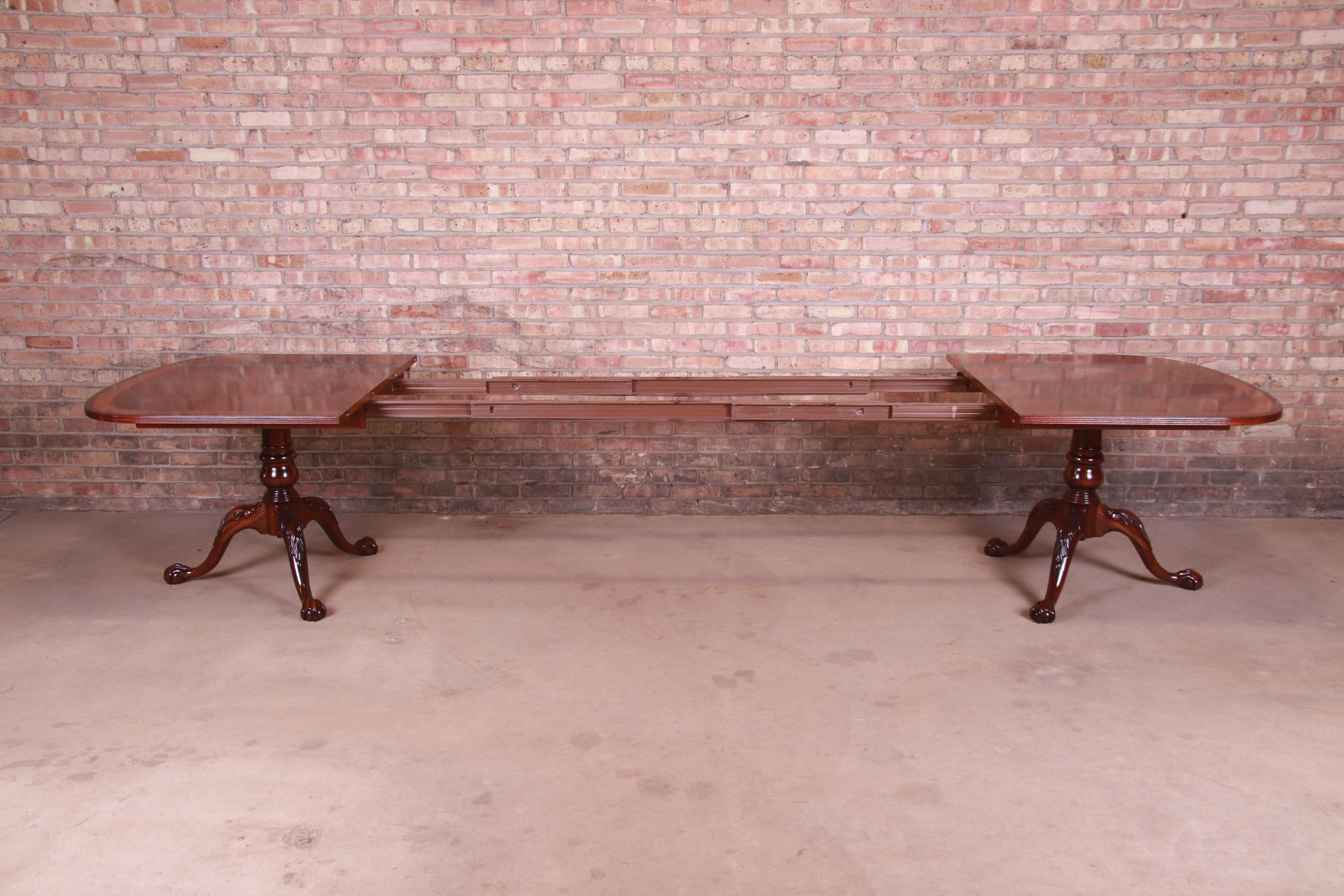 Ethan Allen Georgian Banded Mahogany Double Pedestal Dining Table, Refinished 1