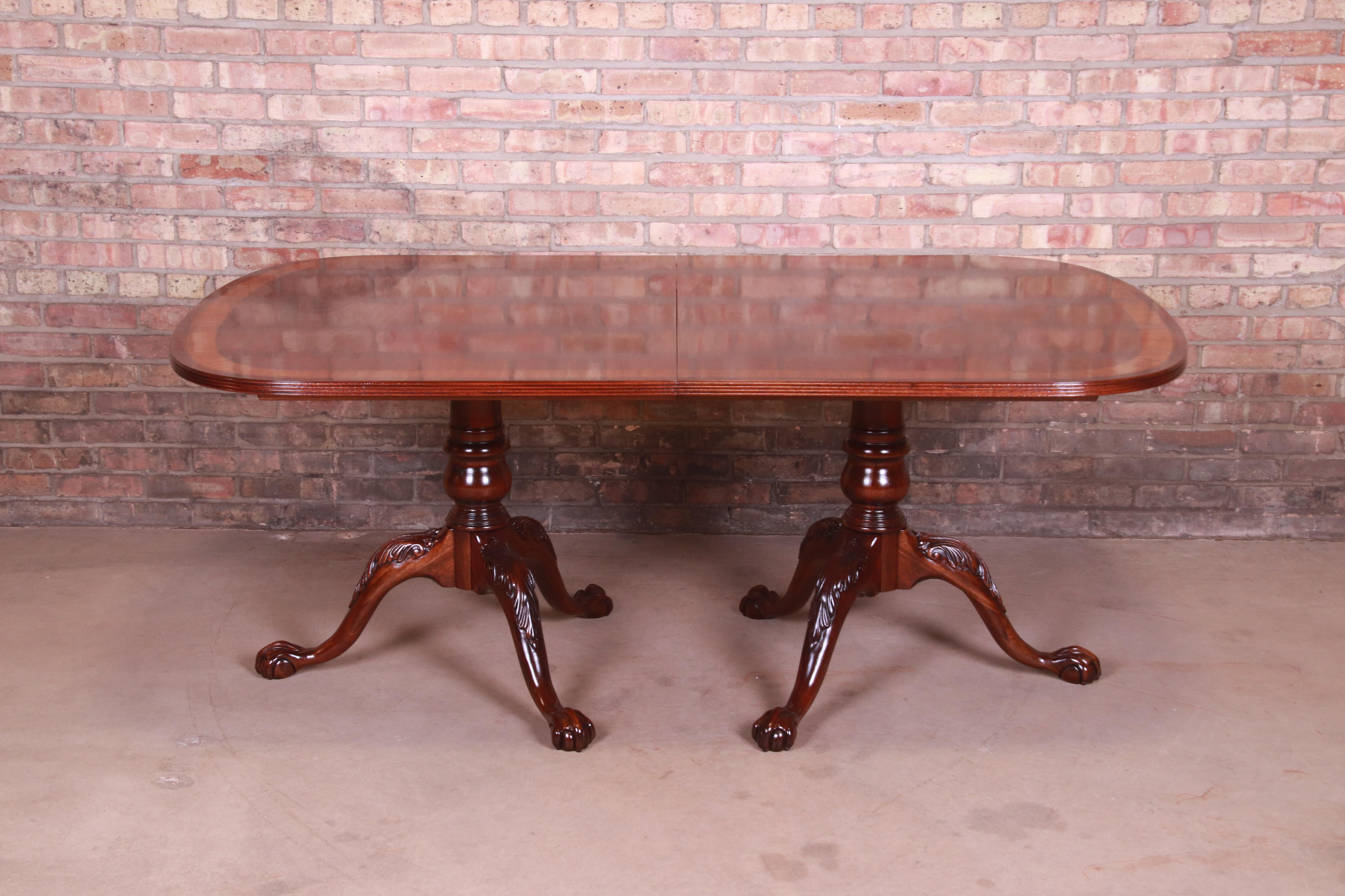 Ethan Allen Georgian Banded Mahogany Double Pedestal Dining Table, Refinished 2