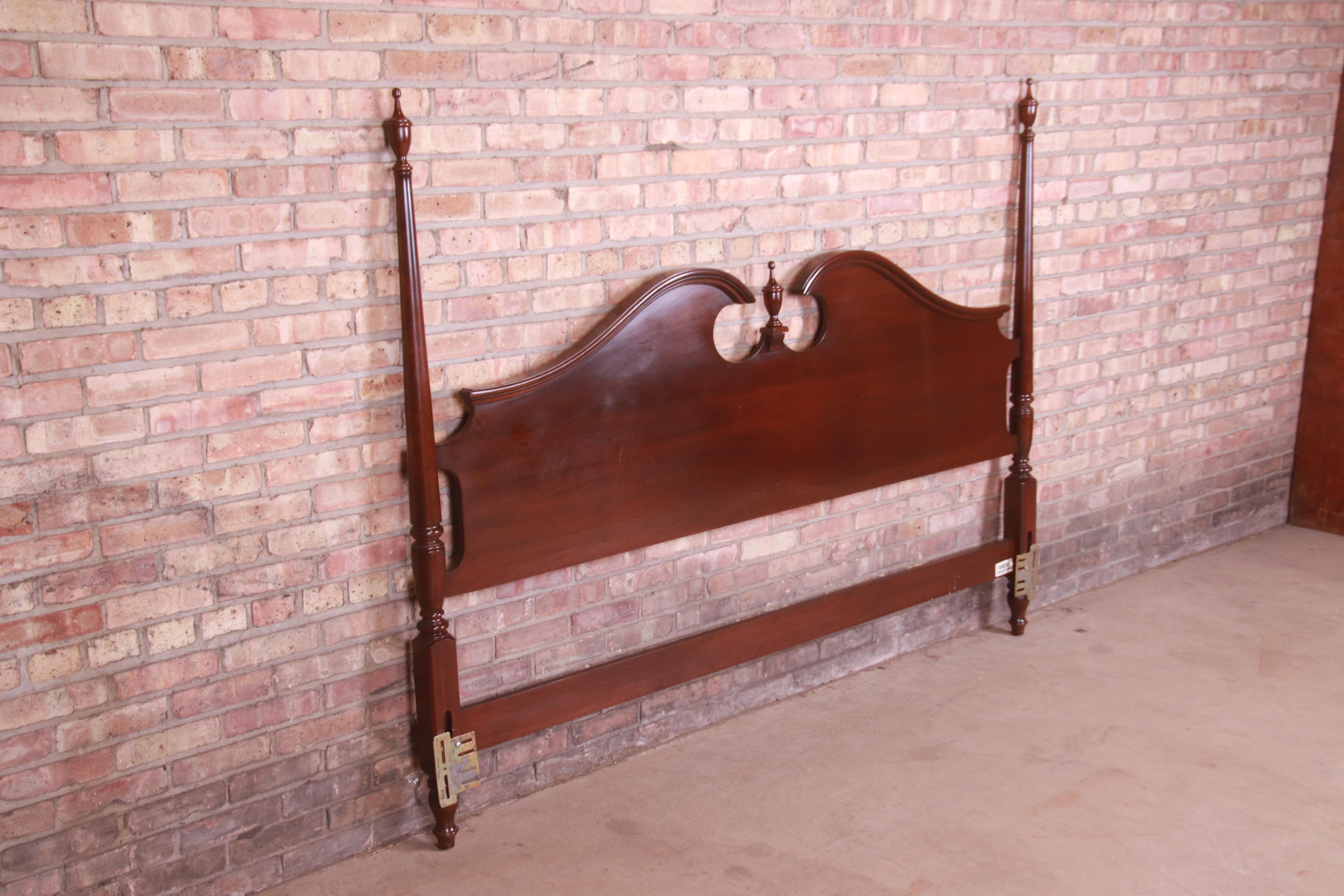 American Ethan Allen Georgian Carved Cherry Wood King Size Poster Headboard