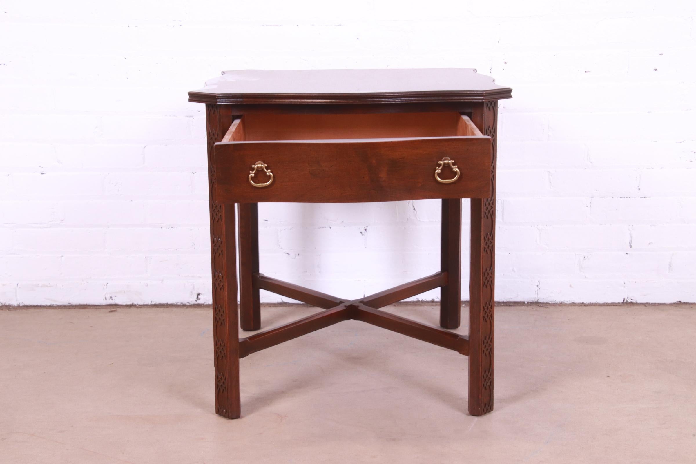 Ethan Allen Georgian Carved Cherry Wood Tea Table or Occasional Side Table 1