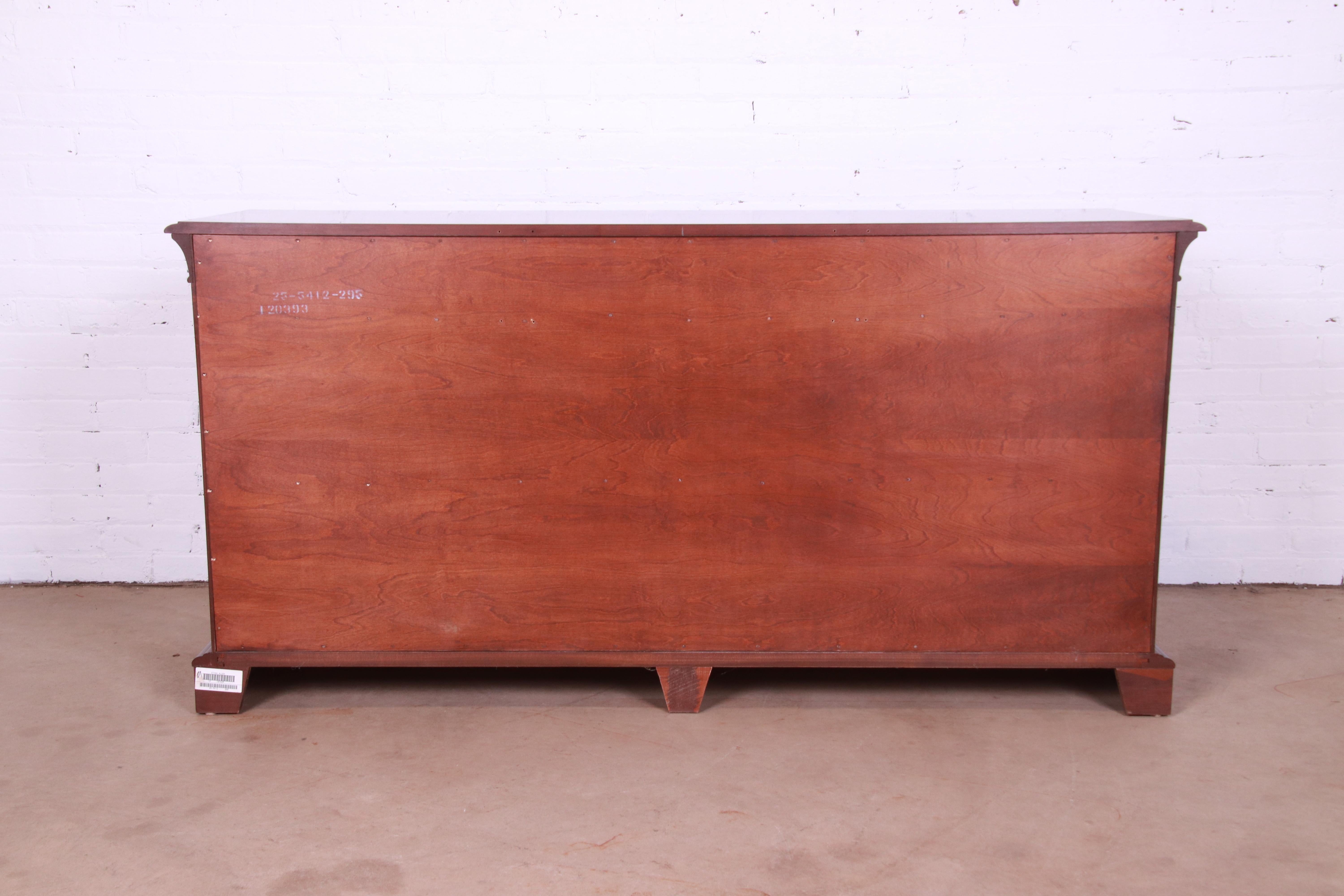 Ethan Allen Georgian Cherry Wood Six-Drawer Dresser or Credenza 8