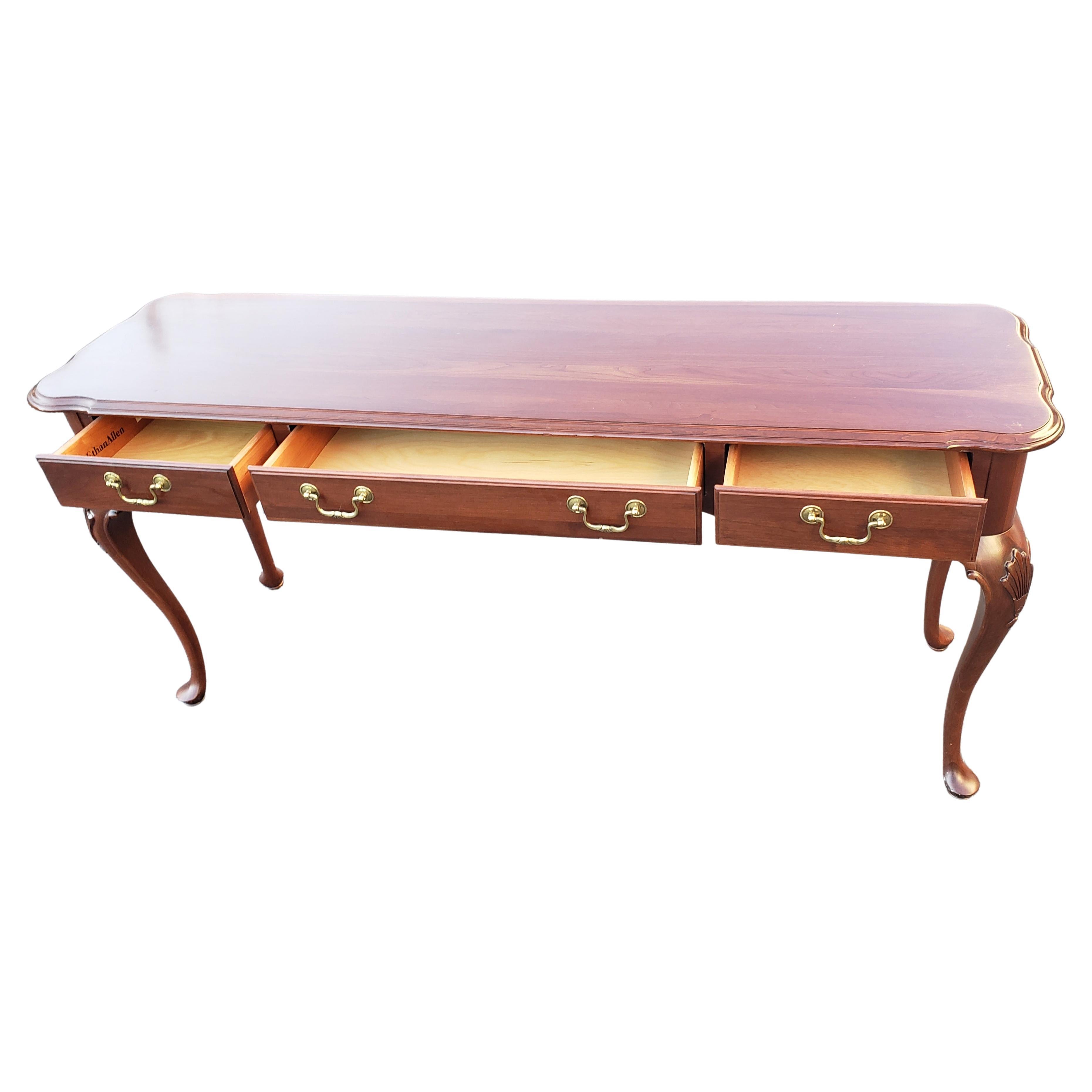 Ethan Allen Court Solid Cherry Sofa Table with Three Drawers