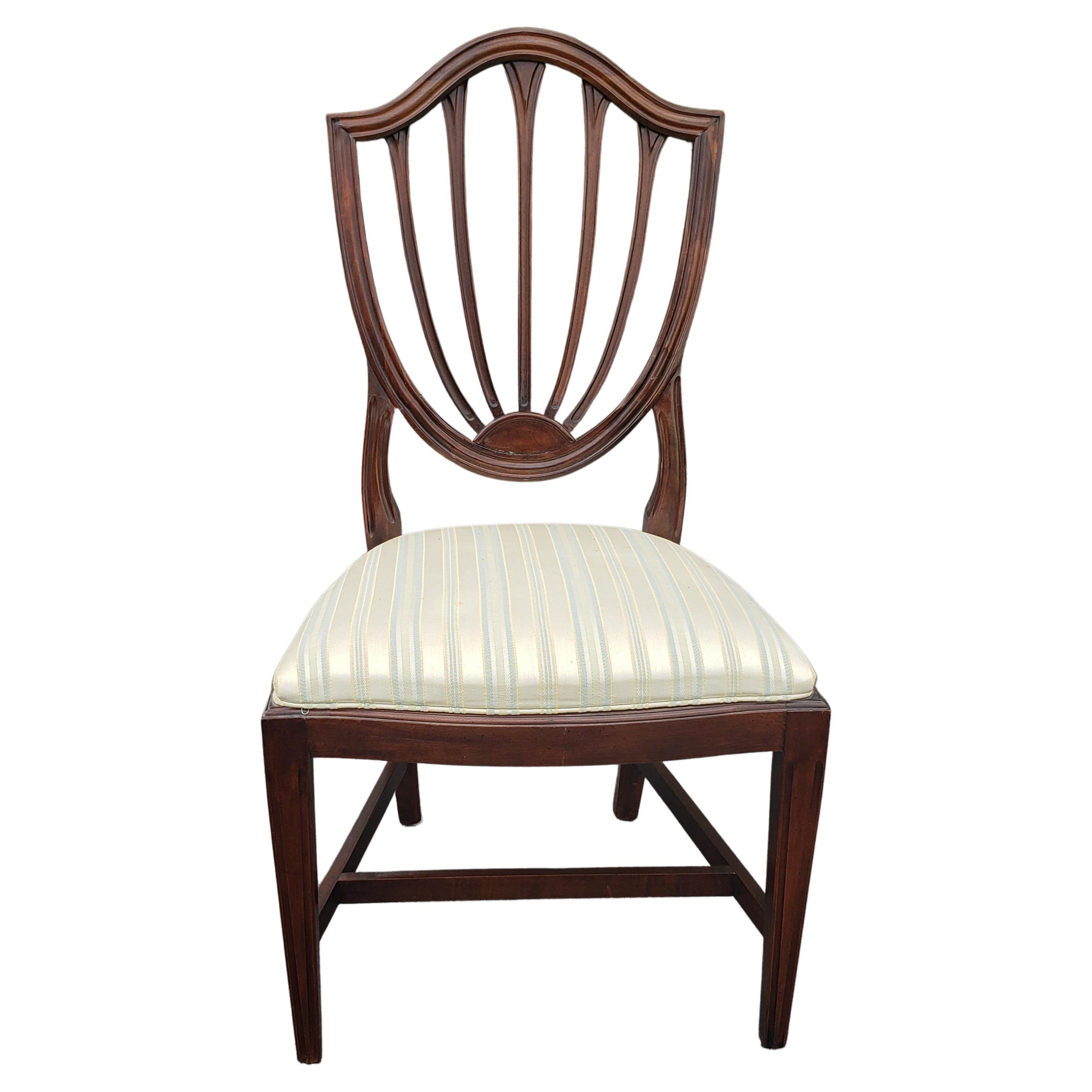 Ethan-Allen Georgian Ct Mahogany and Upholstered Shield Back Dining Chairs, Set 2