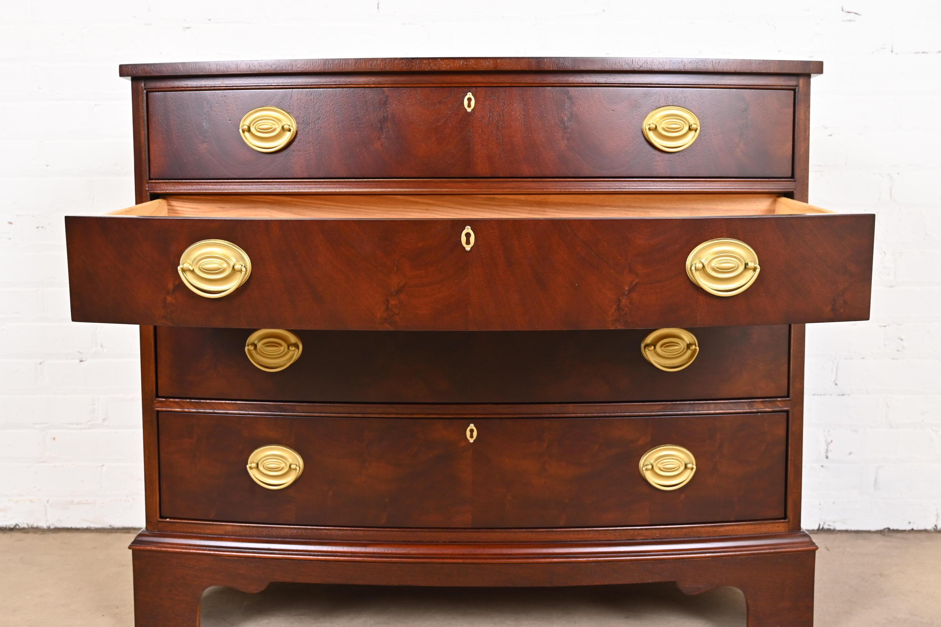 Ethan Allen Georgian Flame Mahogany Bow Front Chest of Drawers, Newly Refinished 3