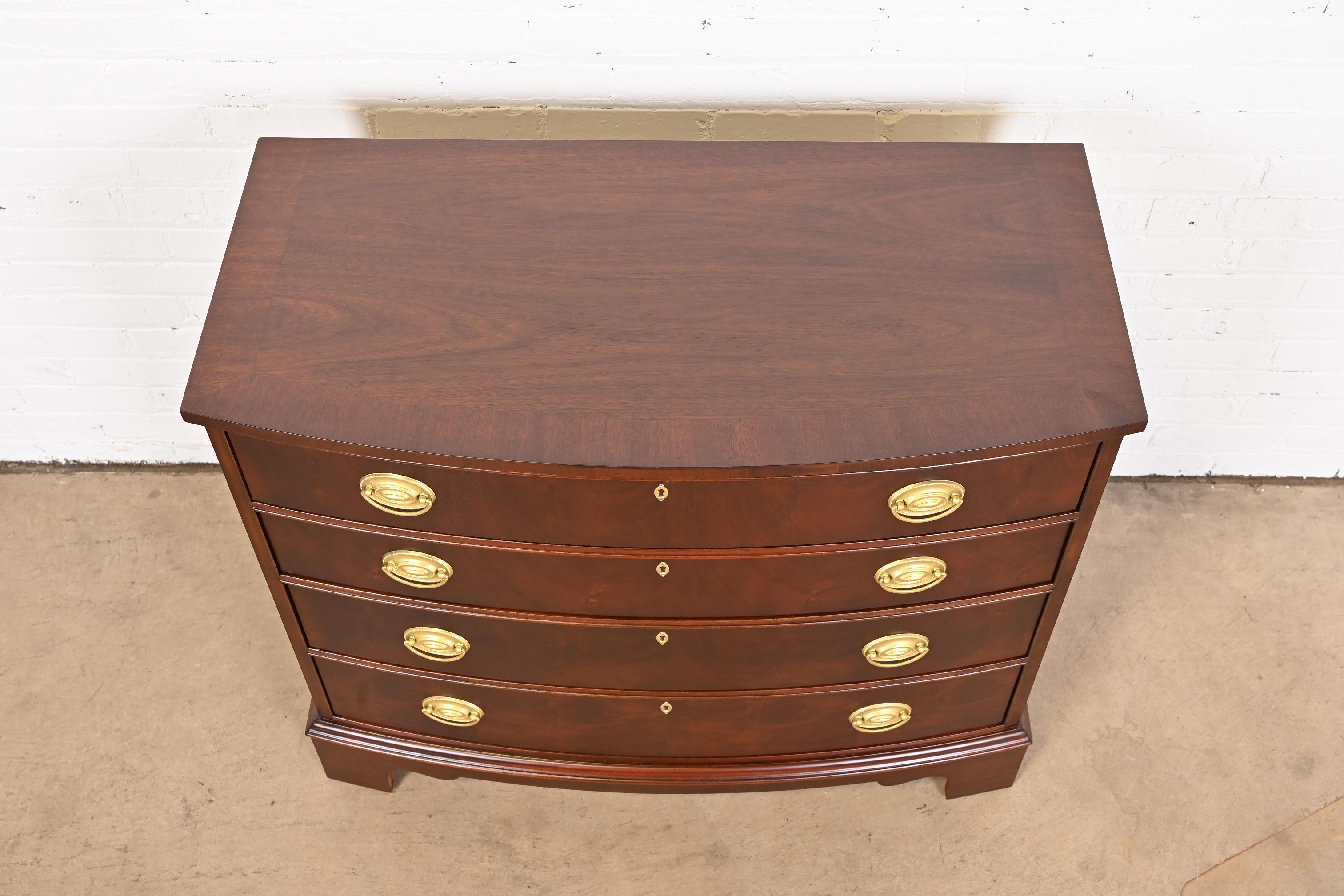 Ethan Allen Georgian Flame Mahogany Bow Front Chest of Drawers, Newly Refinished 6