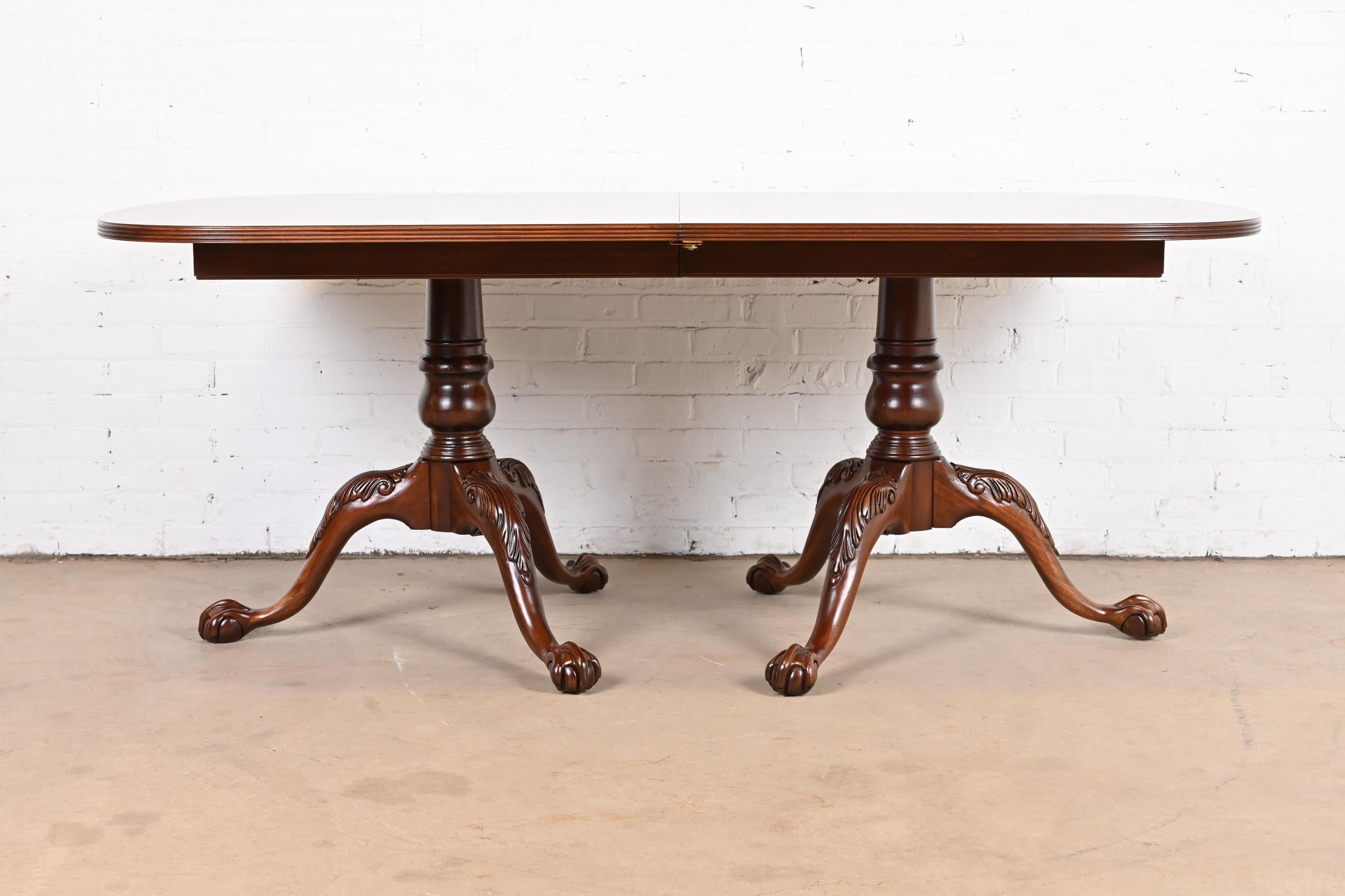 Georgian Mahogany Double Pedestal Dining Table, Newly Refinished 7