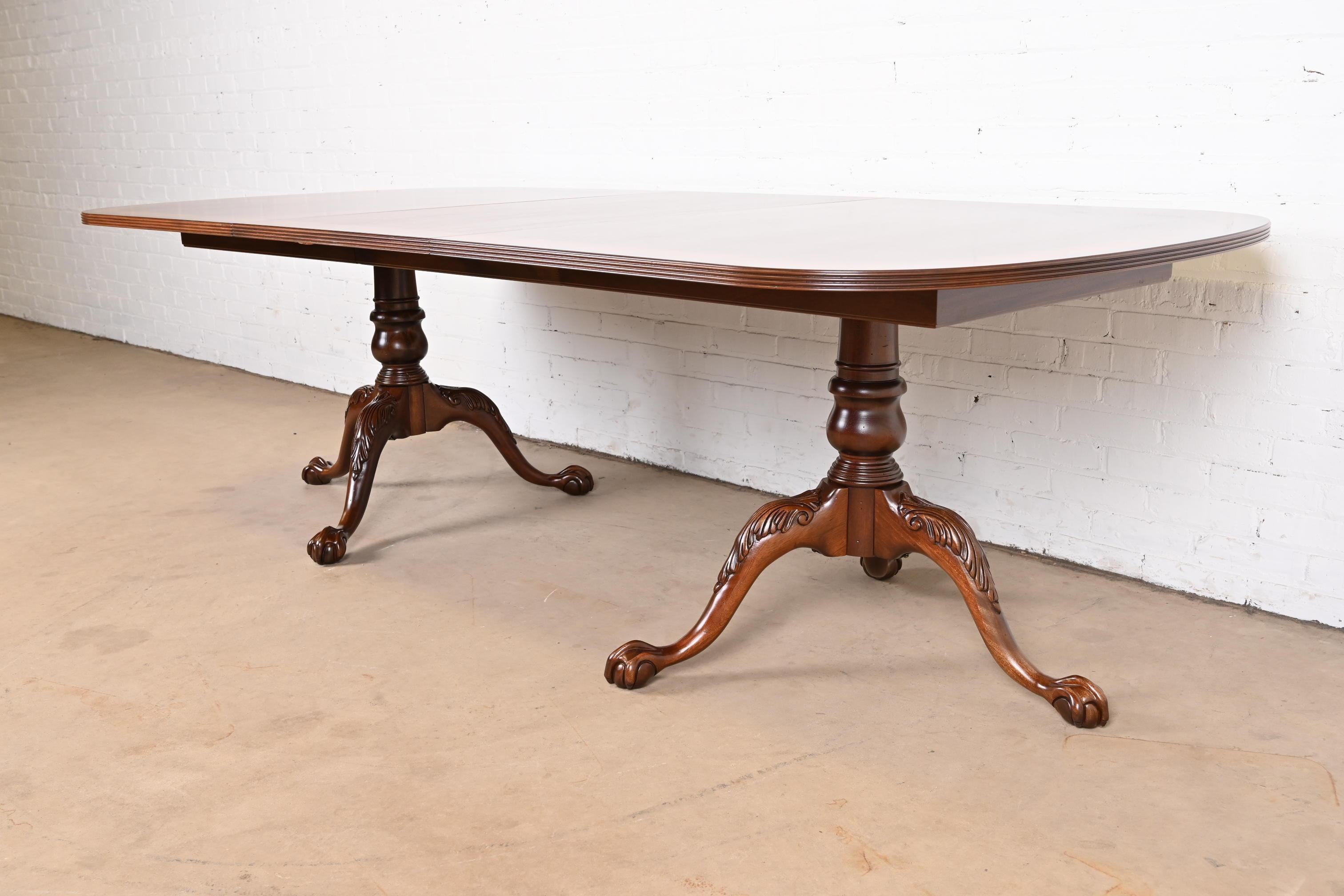 20th Century Georgian Mahogany Double Pedestal Dining Table, Newly Refinished