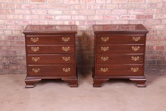 Ethan Allen Georgian Mahogany Four-Drawer Bedside Chests, Pair