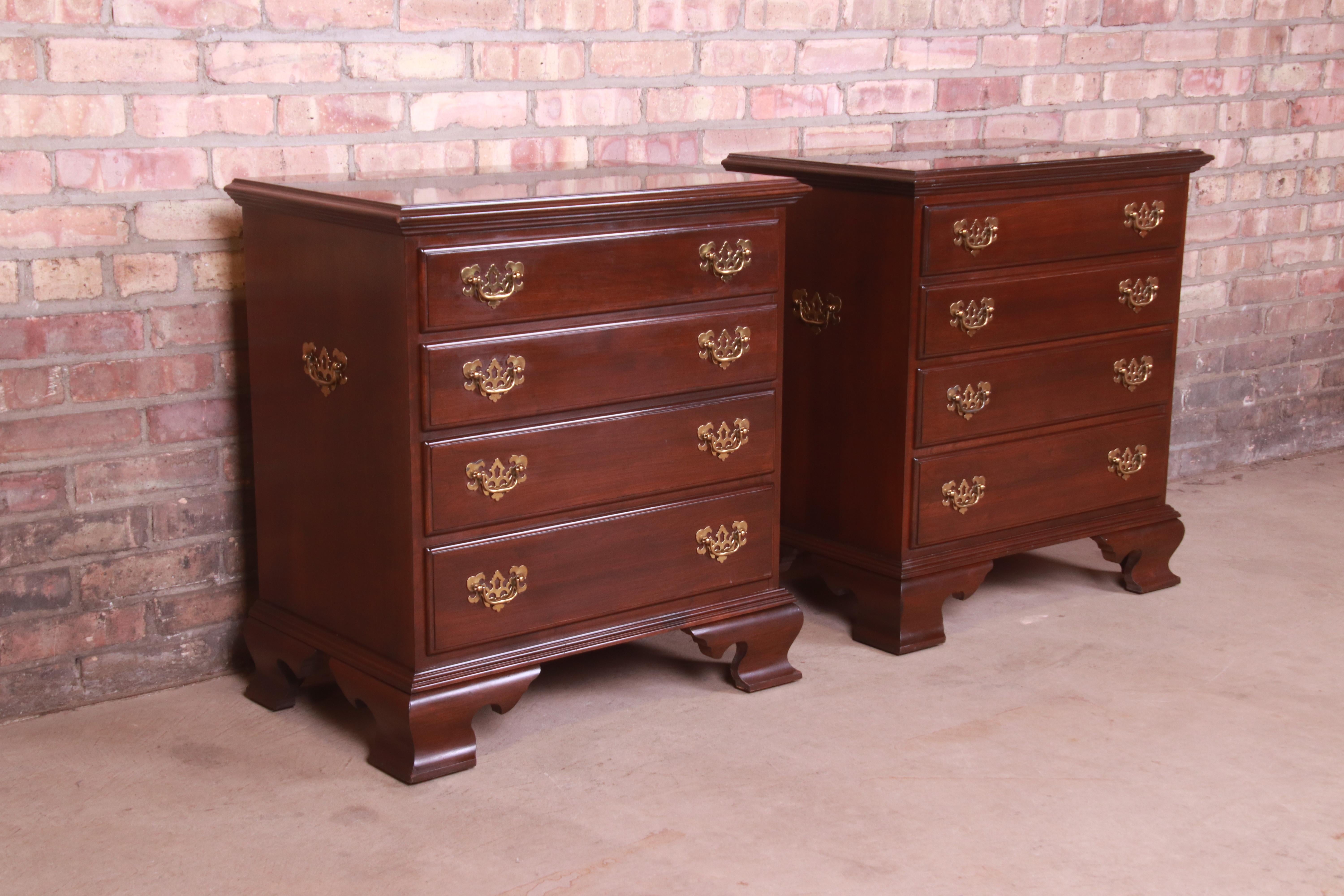 Ethan Allen Georgian Mahogany Four-Drawer Bedside Chests, Pair 2