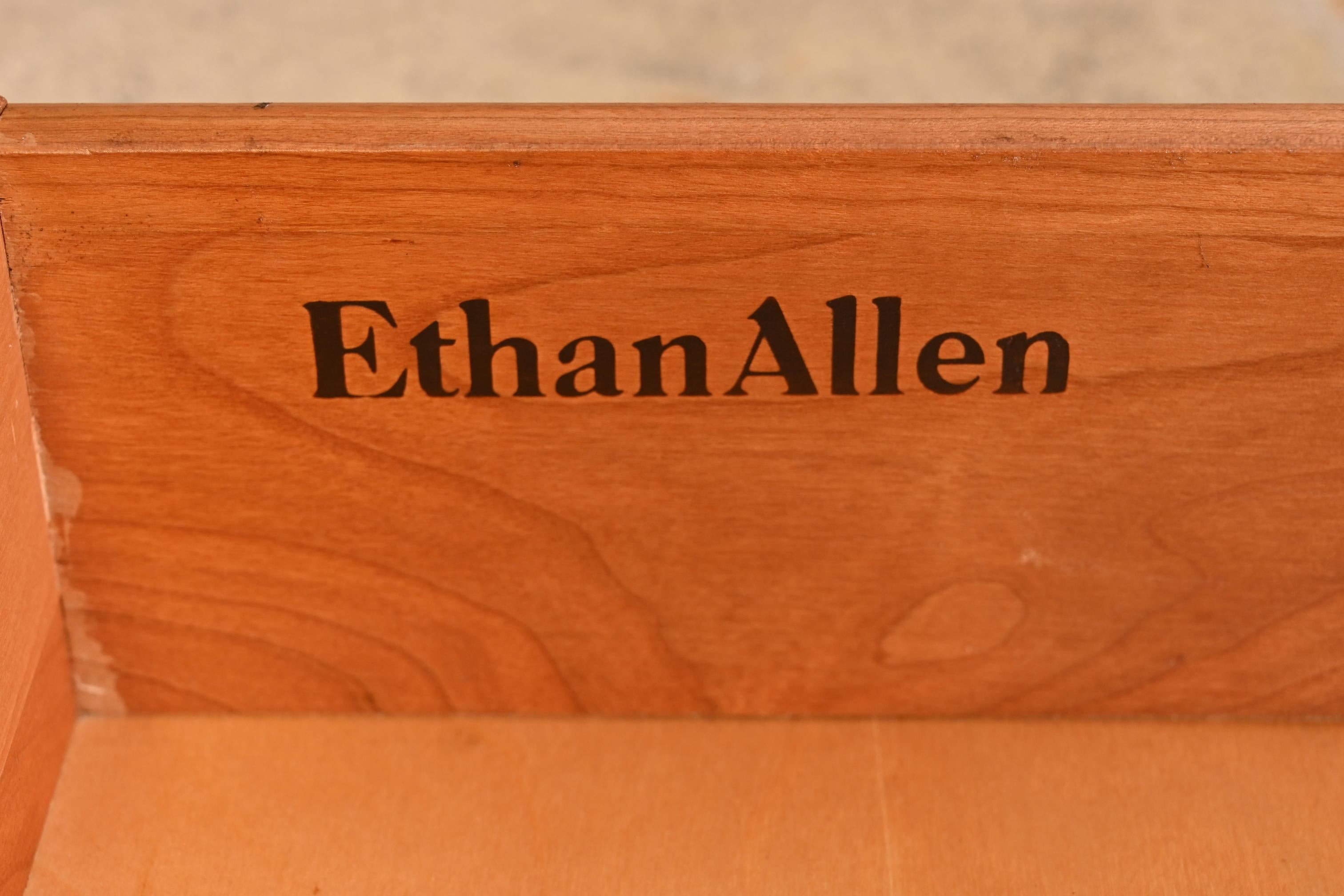 Ethan Allen Georgian Solid Cherry Wood Long Dresser, Newly Refinished 10