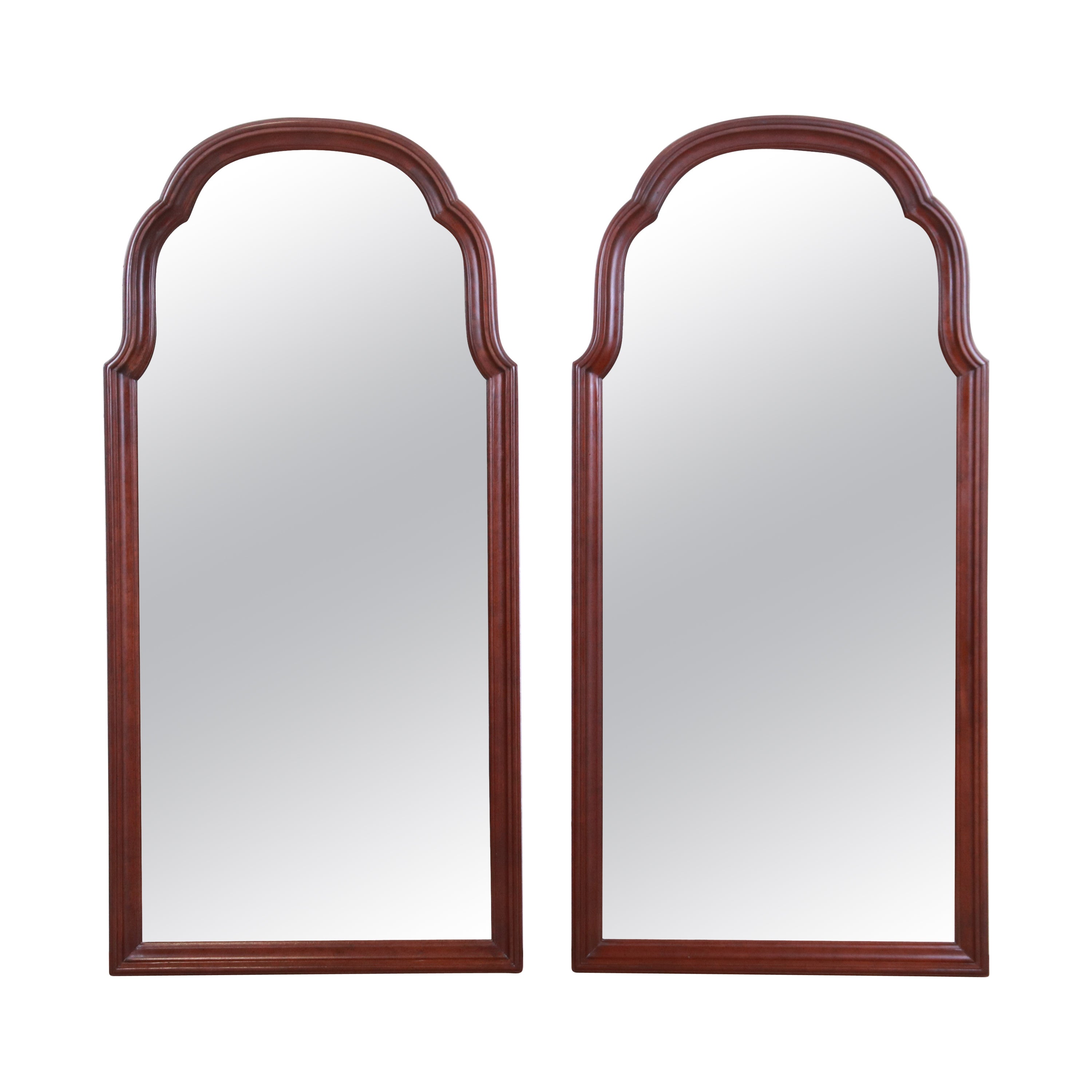 Ethan Allen Georgian Solid Cherry Wood Tall Wall Mirrors, Pair