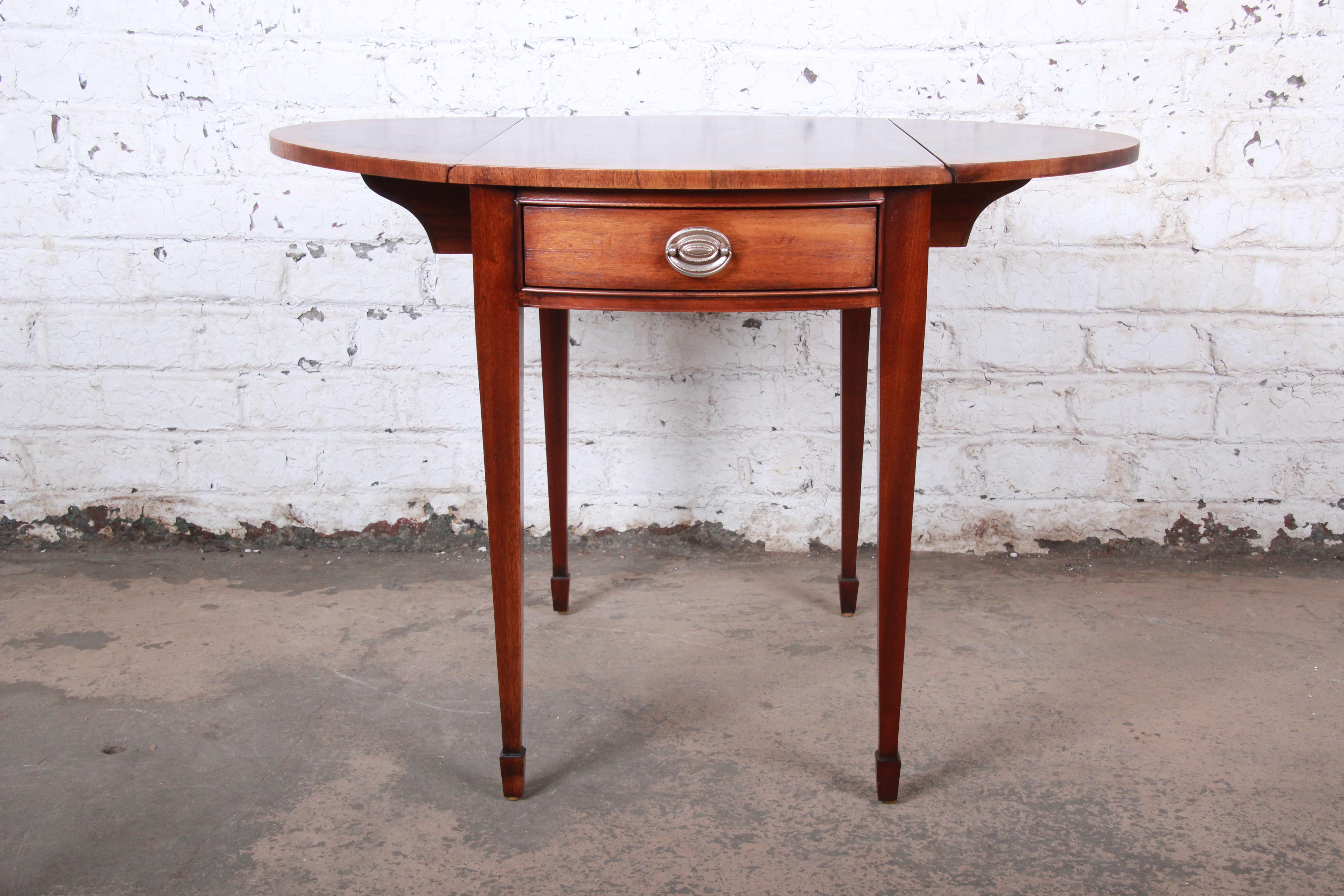 Ethan Allen Georgian Style Banded Mahogany Pembroke Side Table 3