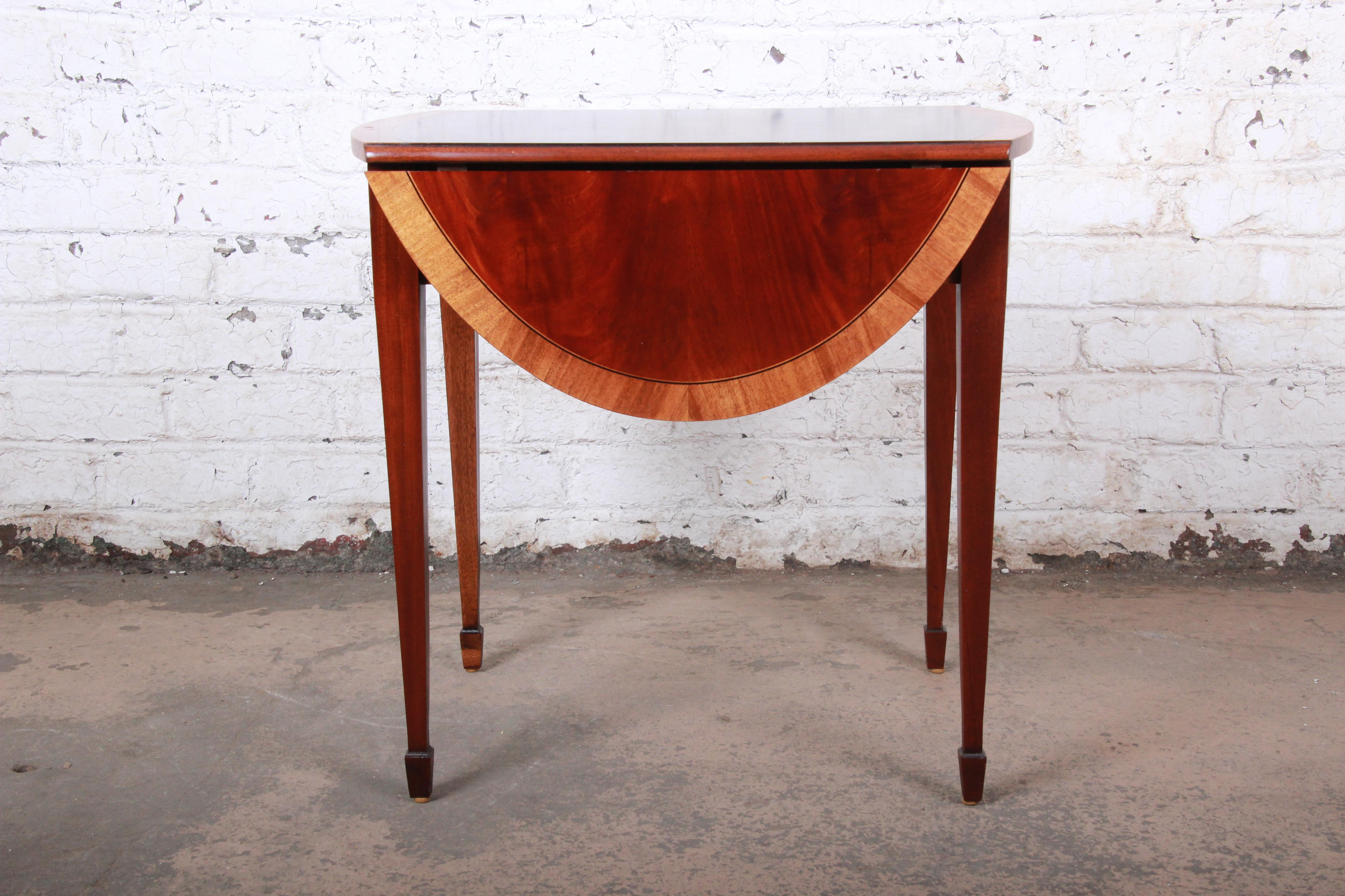 Ethan Allen Georgian Style Banded Mahogany Pembroke Side Table 4