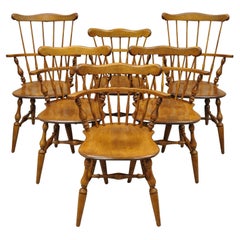 Retro Ethan Allen Heirloom Nutmeg Maple Windsor Comb Back Dining Chairs, Set of 6