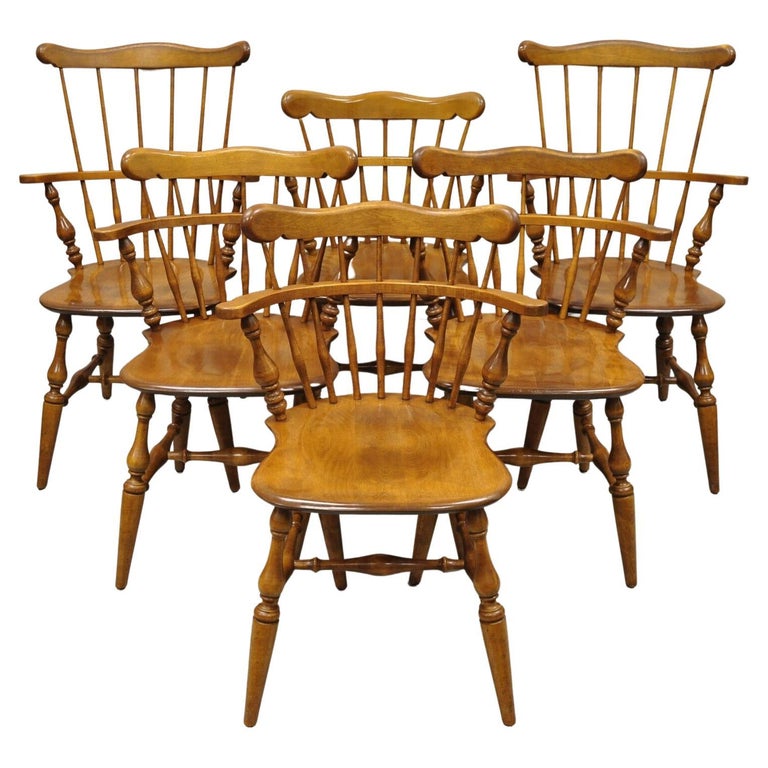 Ethan Allen Heirloom Nutmeg Maple Windsor Comb Back Dining Chairs Set