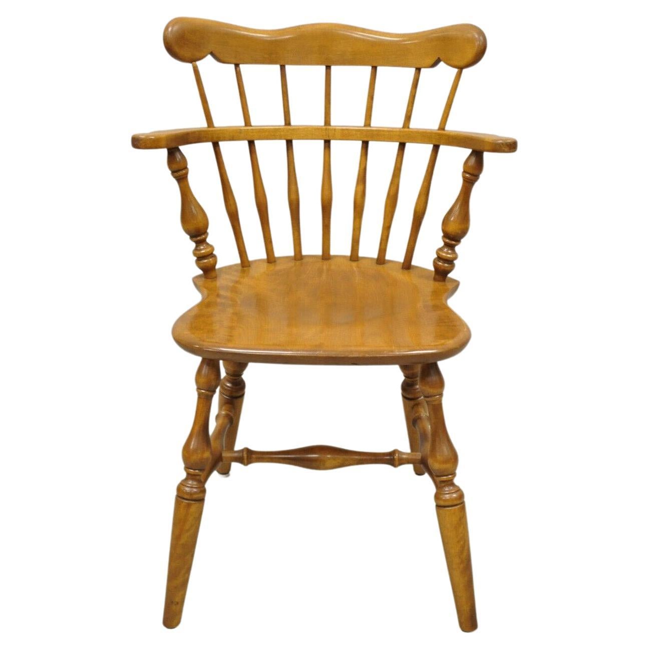 Pair of 1970s Ethan Allen Heirloom Maple Barrel Back Upholstered Lounge