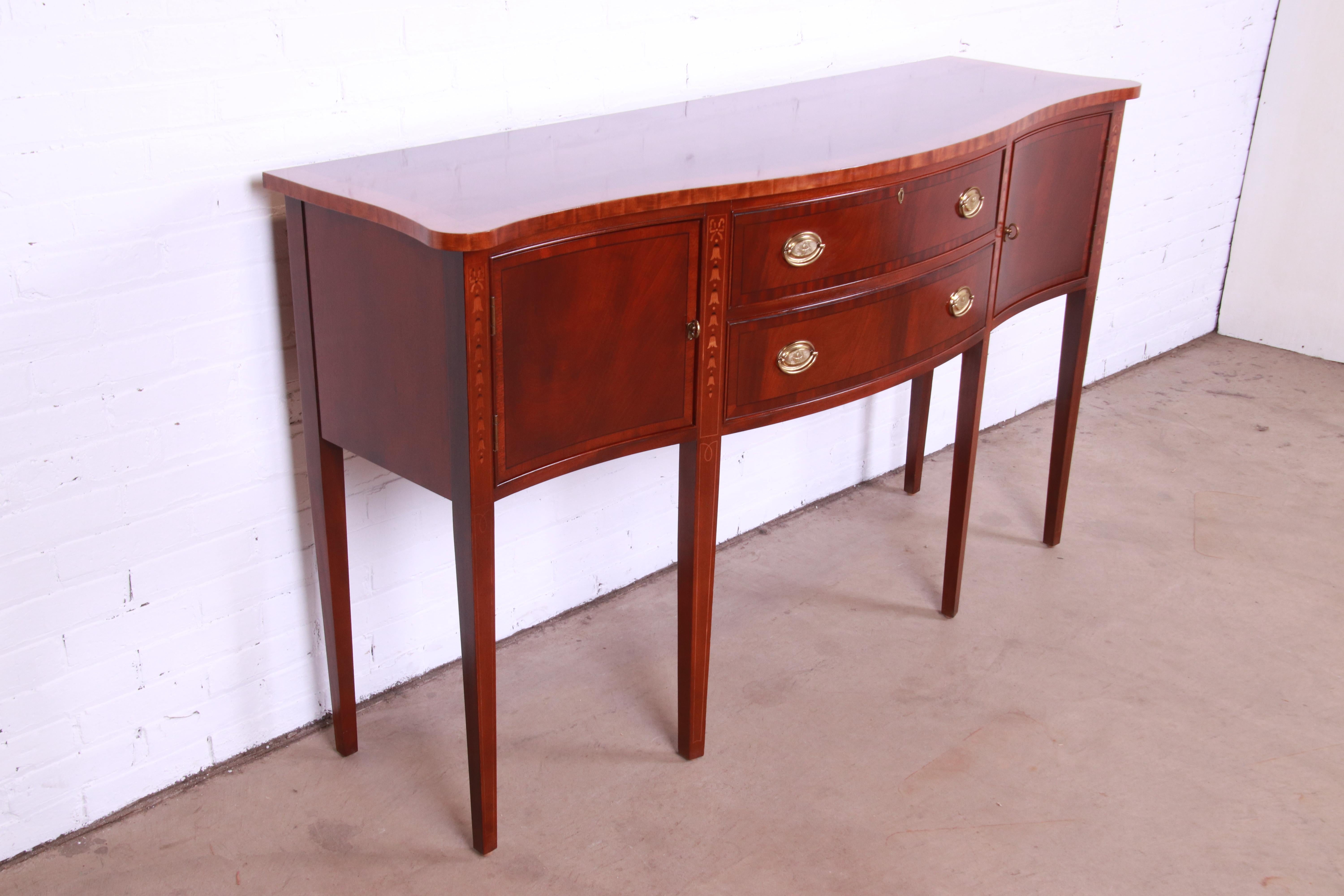 20th Century Ethan Allen Hepplewhite Inlaid Mahogany Serpentine Sideboard Credenza