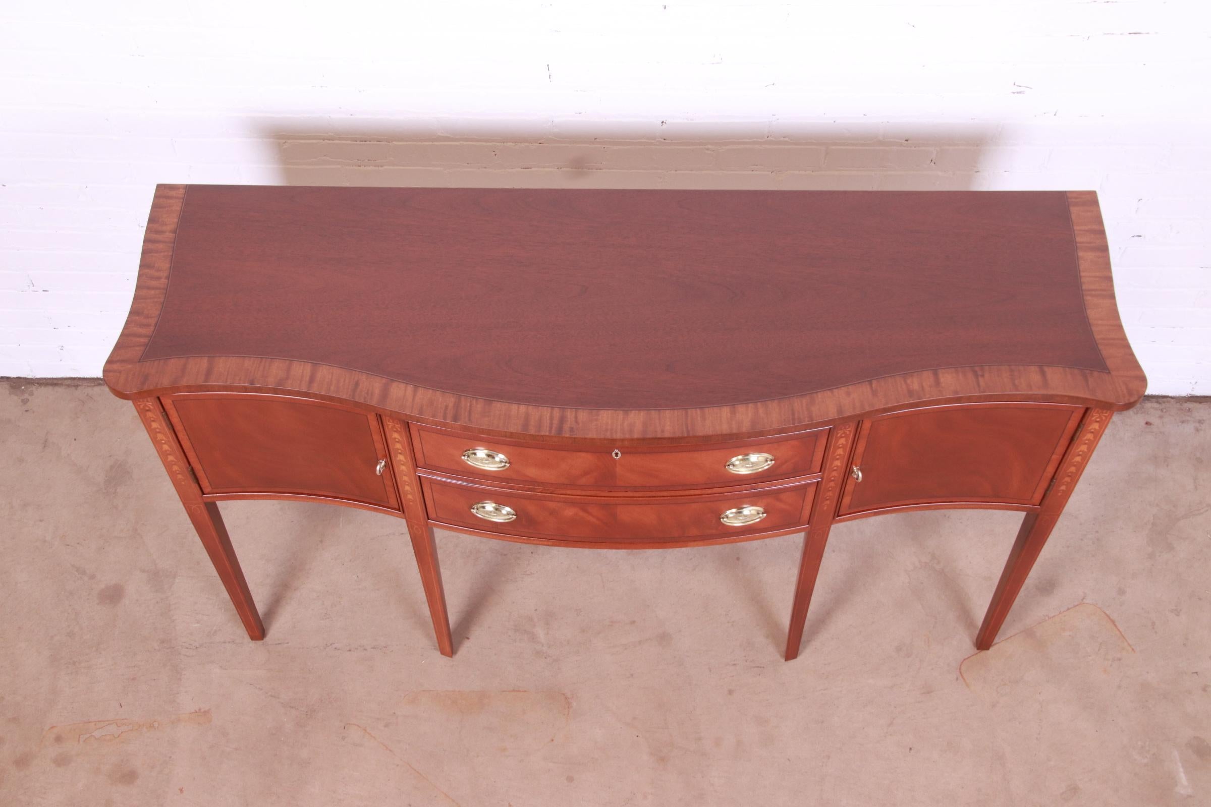 Ethan Allen Hepplewhite Inlaid Mahogany Serpentine Sideboard, Newly Restored 5