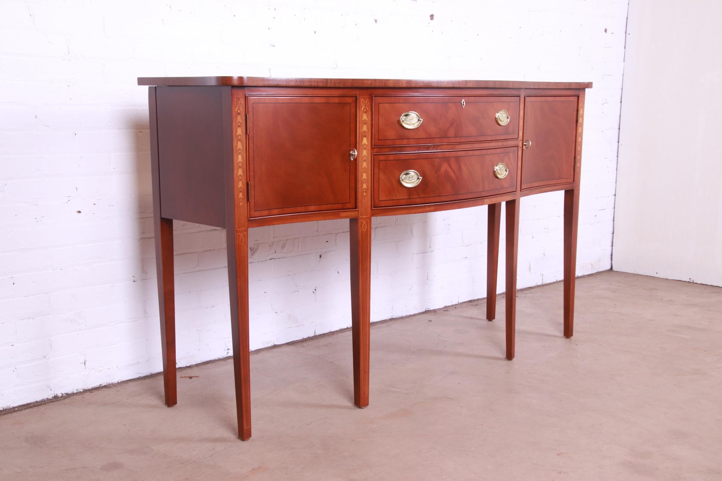 20th Century Ethan Allen Hepplewhite Inlaid Mahogany Serpentine Sideboard, Newly Restored