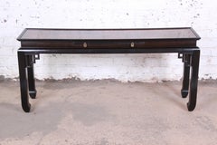 Ethan Allen Hollywood Regency Chinoiserie Burl Wood Console Table