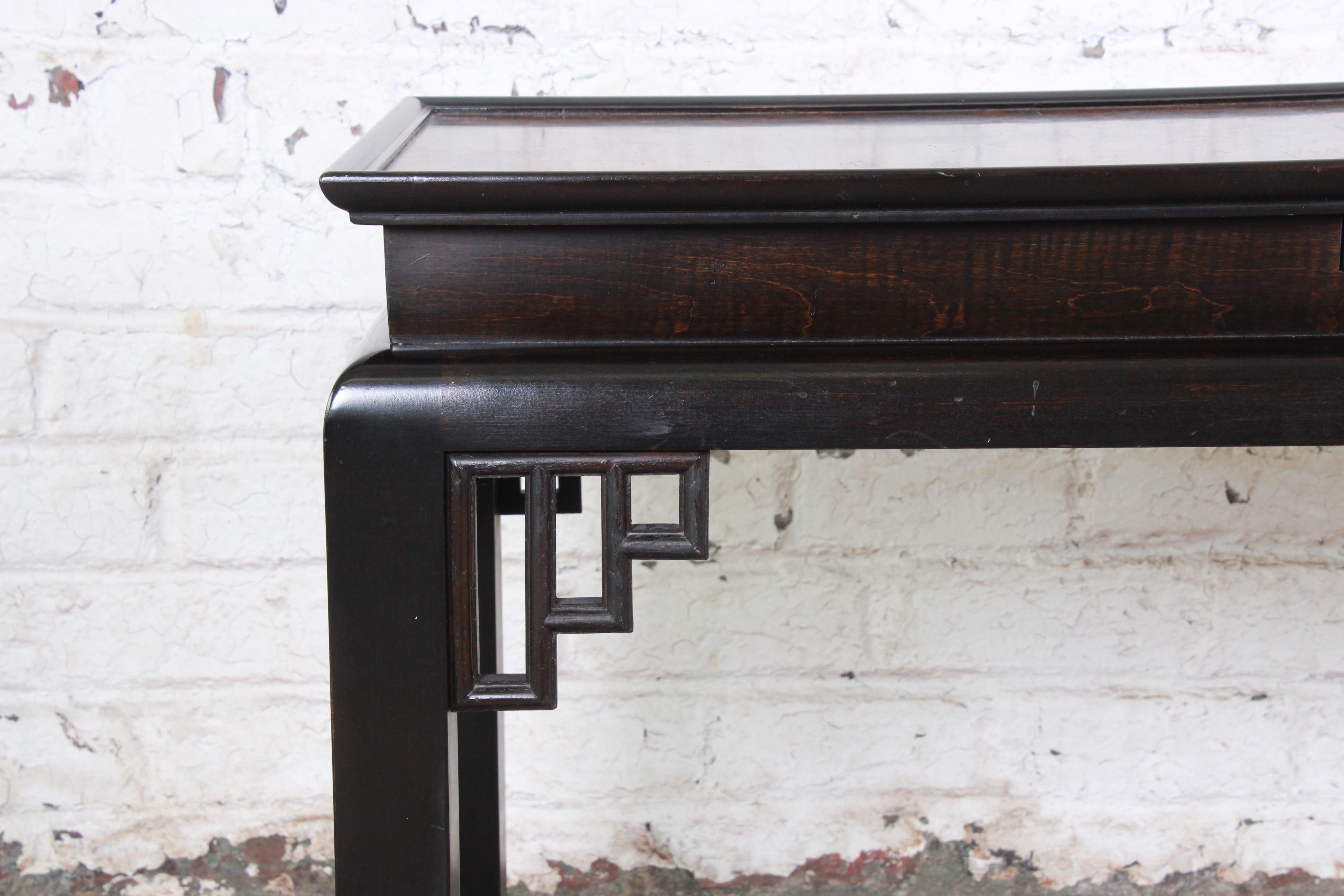 Late 20th Century Ethan Allen Hollywood Regency Chinoiserie Burl Wood Console Table