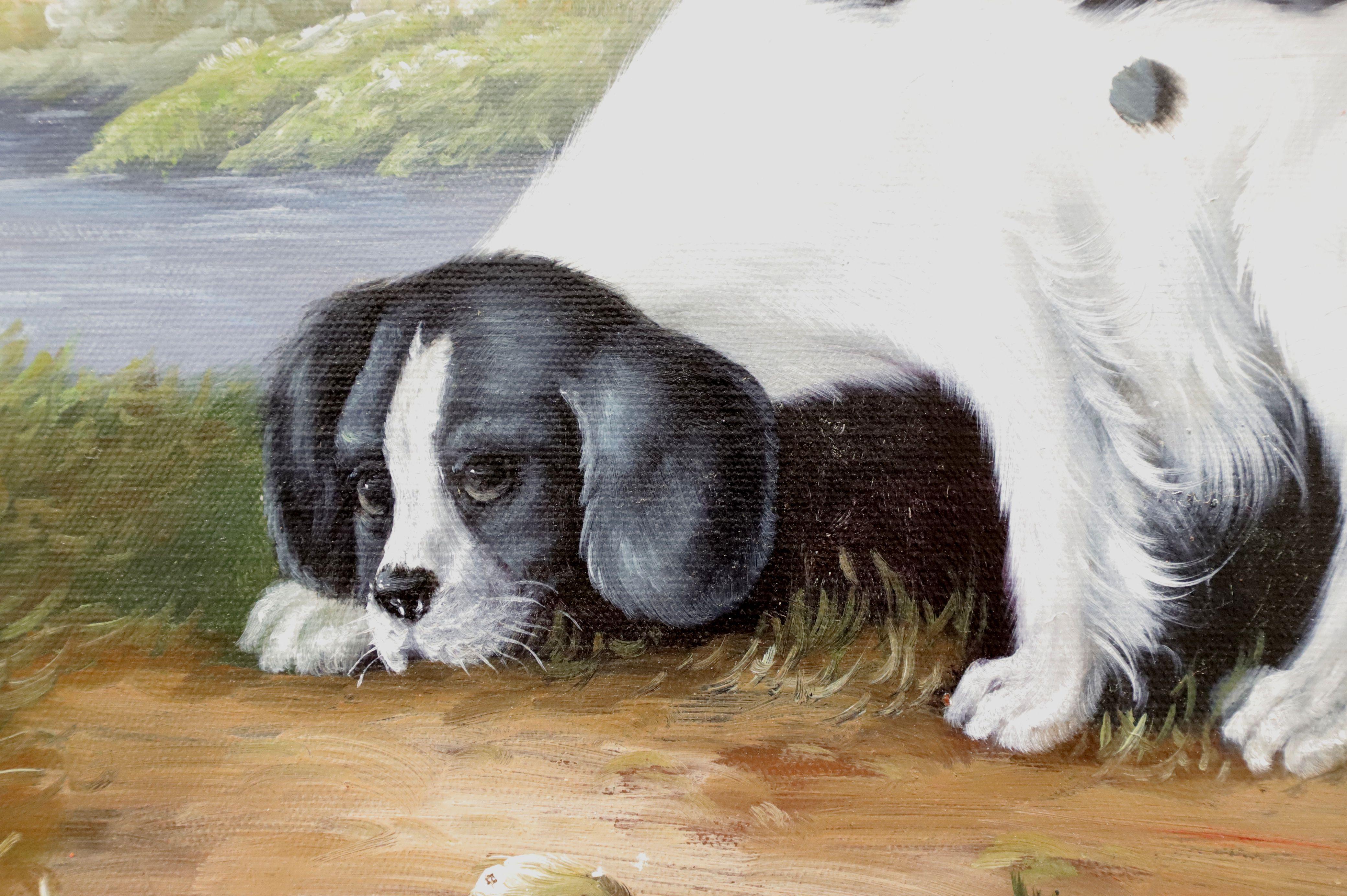 Wood ETHAN ALLEN Home Collection Oil on Canvas Painting- Spaniel Dog-Signed K. Rafael
