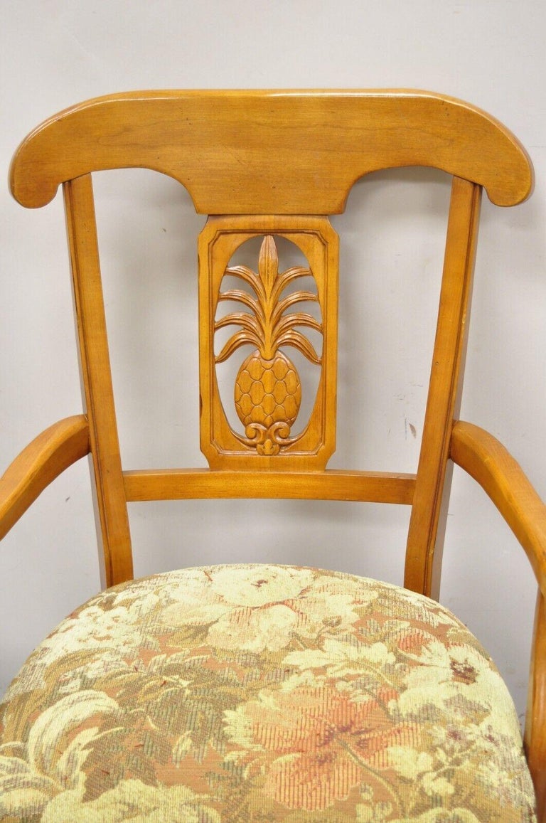 Ethan Allen Legacy Carved Pineapple Maple Wood Dining Chairs Set of 6
