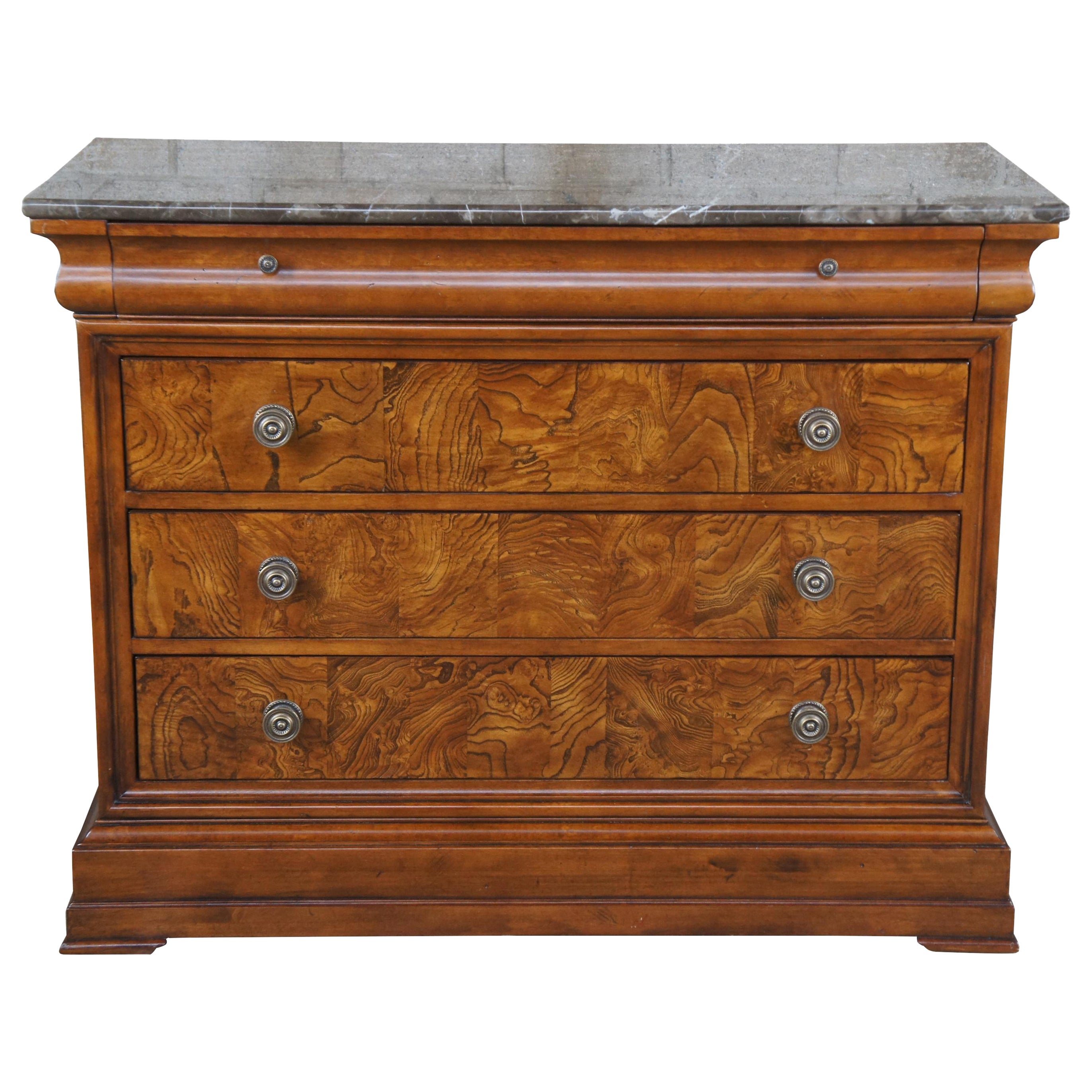 Ethan Allen Louis Philippe Cherry & Ash Burl Townhouse Marble Chest Console