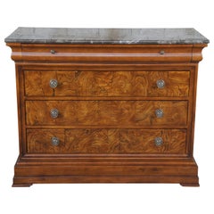 Vintage Ethan Allen Louis Philippe Cherry & Ash Burl Townhouse Marble Chest Console