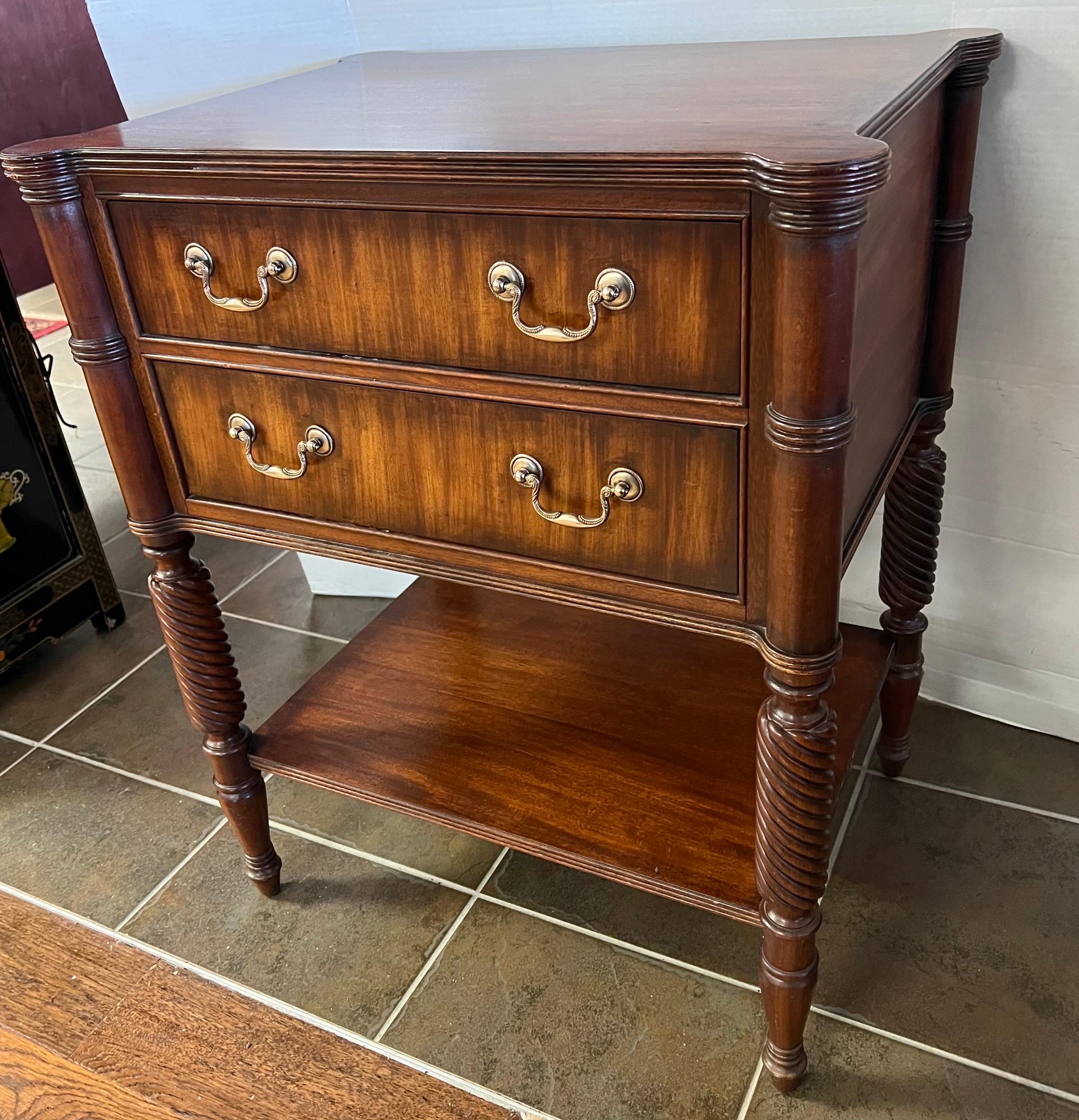 American Ethan Allen Mahogany Two-Drawer Table Nightstand End or Side Table