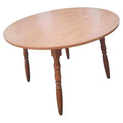 Vintage Ethan Allen Maple Formica Top Round Table with Leaf, circa 1960s