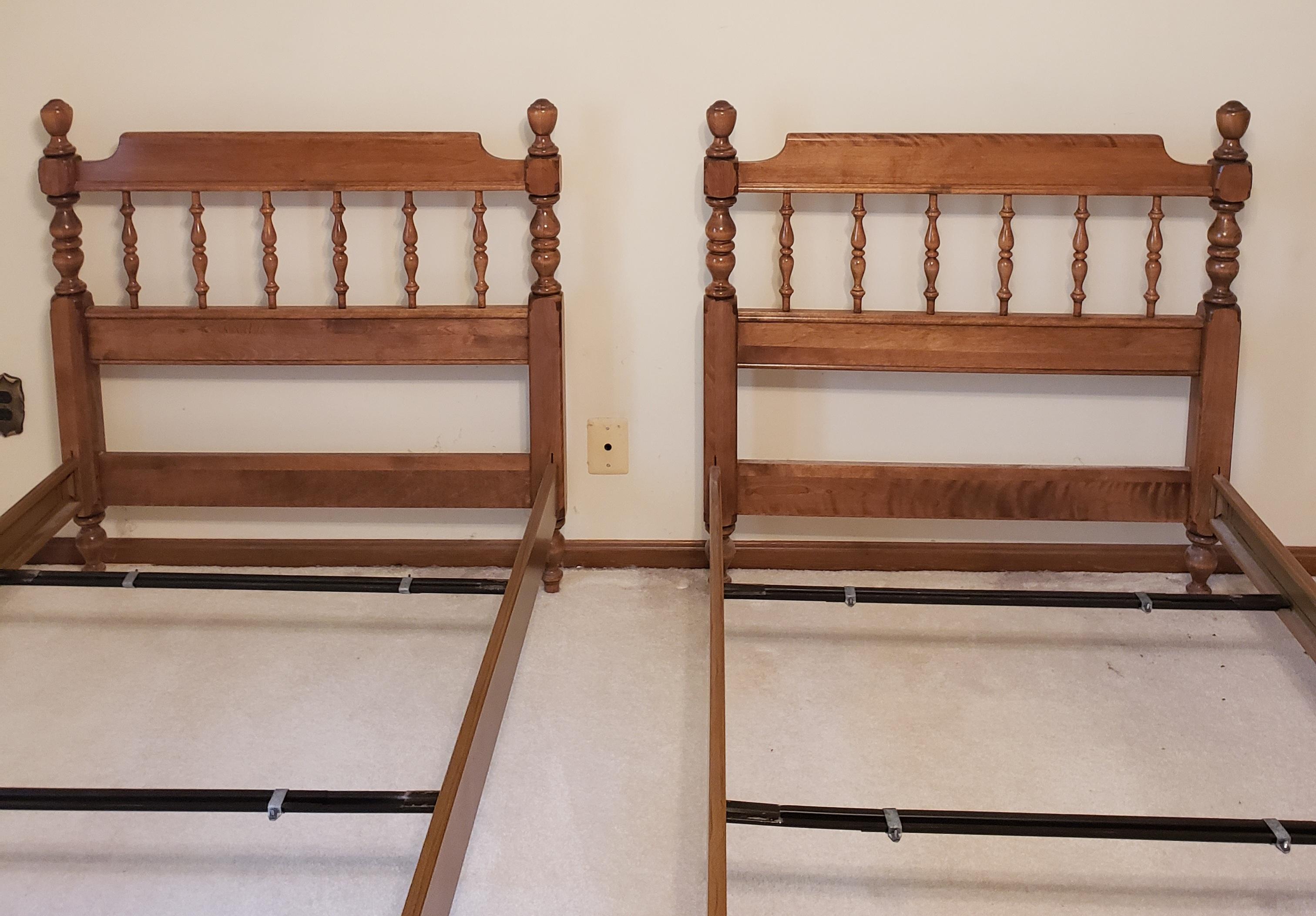 American Ethan Allen Maple Spindle Twin Beds Frames, circa 1980s