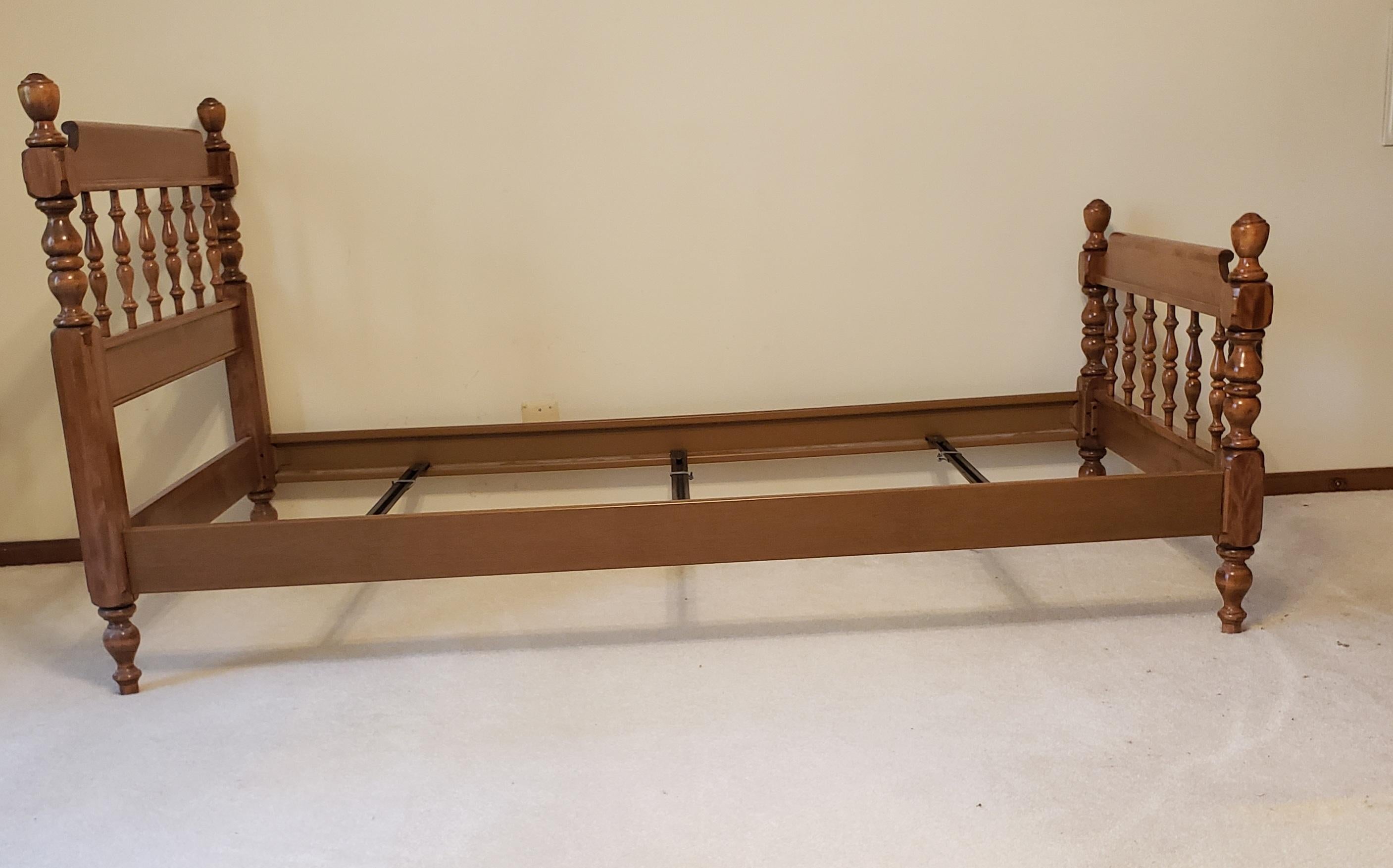 Metalwork Ethan Allen Maple Spindle Twin Beds Frames, circa 1980s