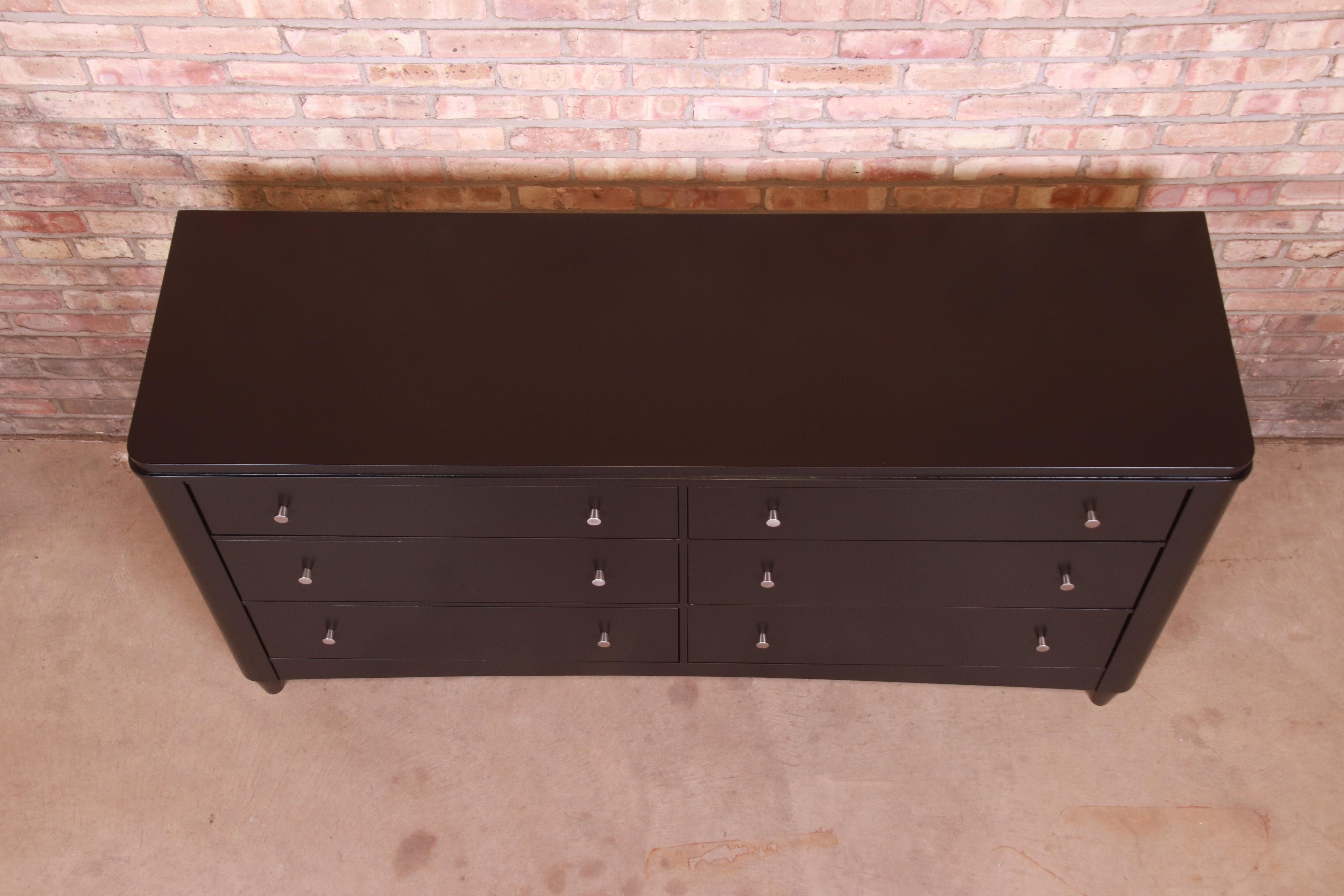 Ethan Allen Modern Black Lacquered Six-Drawer Dresser or Credenza, Refinished 6