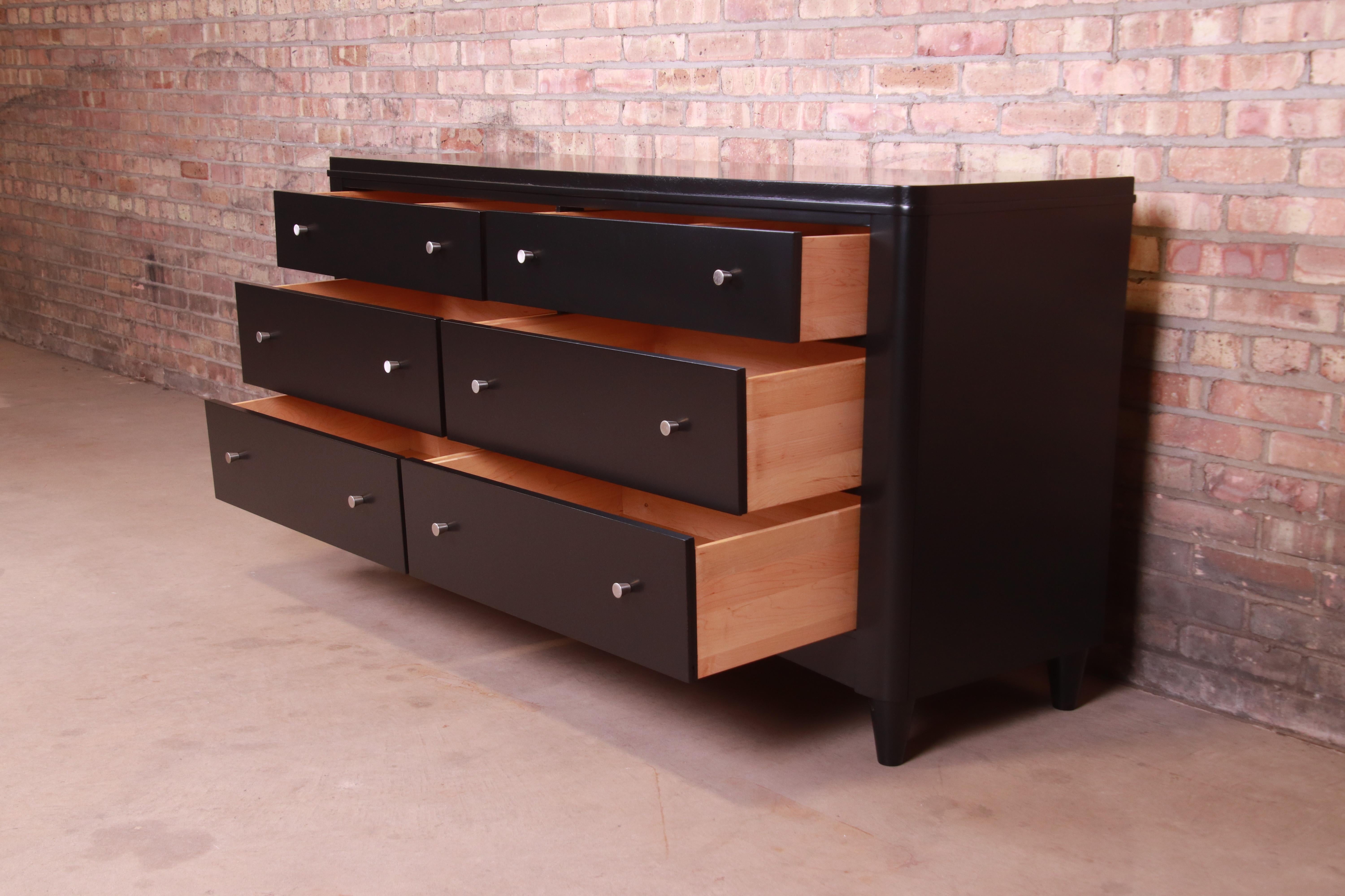 Ethan Allen Modern Black Lacquered Six-Drawer Dresser or Credenza, Refinished 1