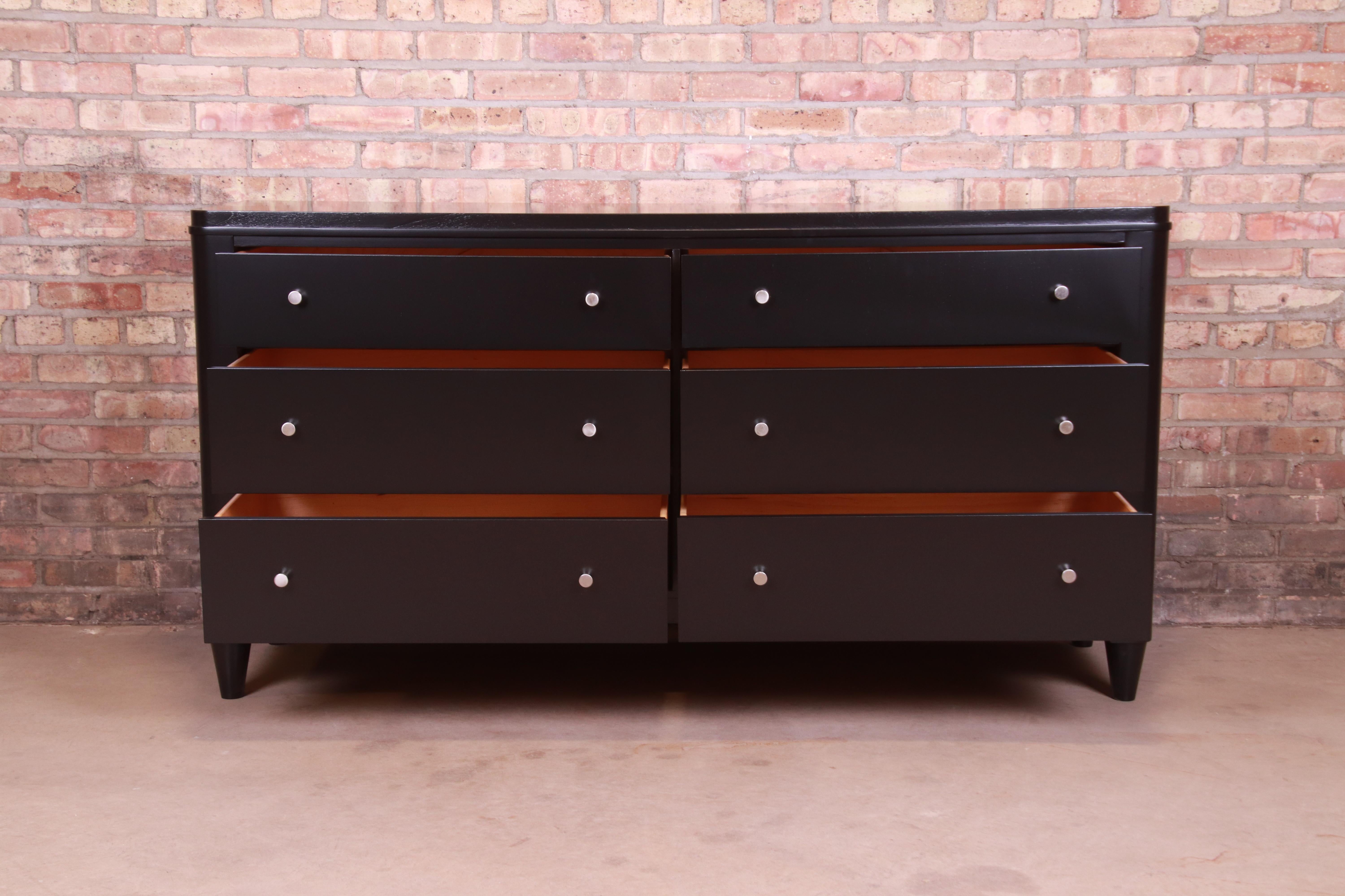 Ethan Allen Modern Black Lacquered Six-Drawer Dresser or Credenza, Refinished 2