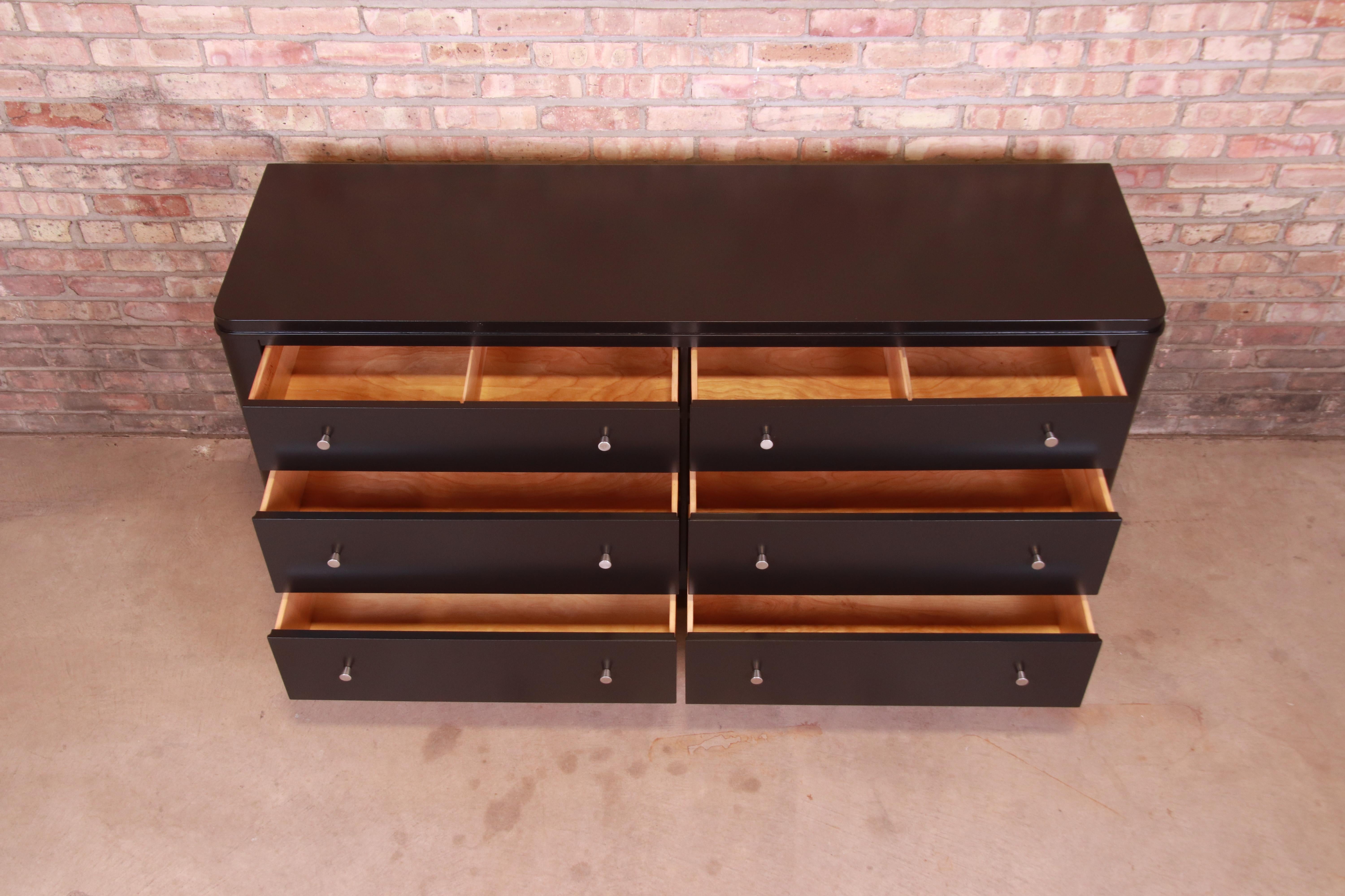 Ethan Allen Modern Black Lacquered Six-Drawer Dresser or Credenza, Refinished 3