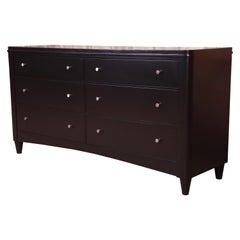Retro Ethan Allen Modern Black Lacquered Six-Drawer Dresser or Credenza, Refinished
