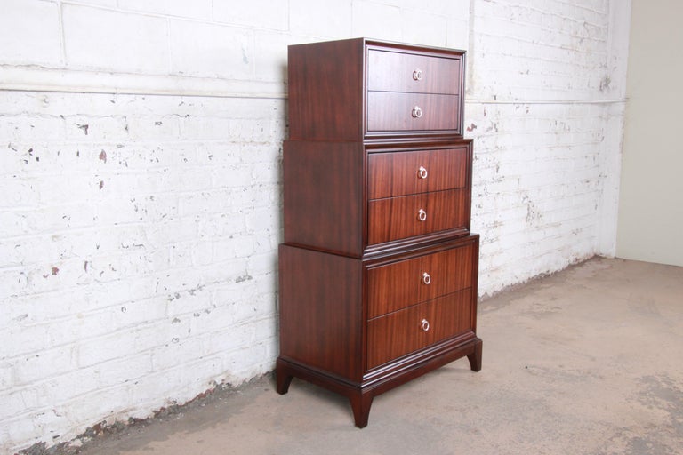 Ethan Allen Modern Walnut SixDrawer Highboy Chest of Drawers at 1stDibs