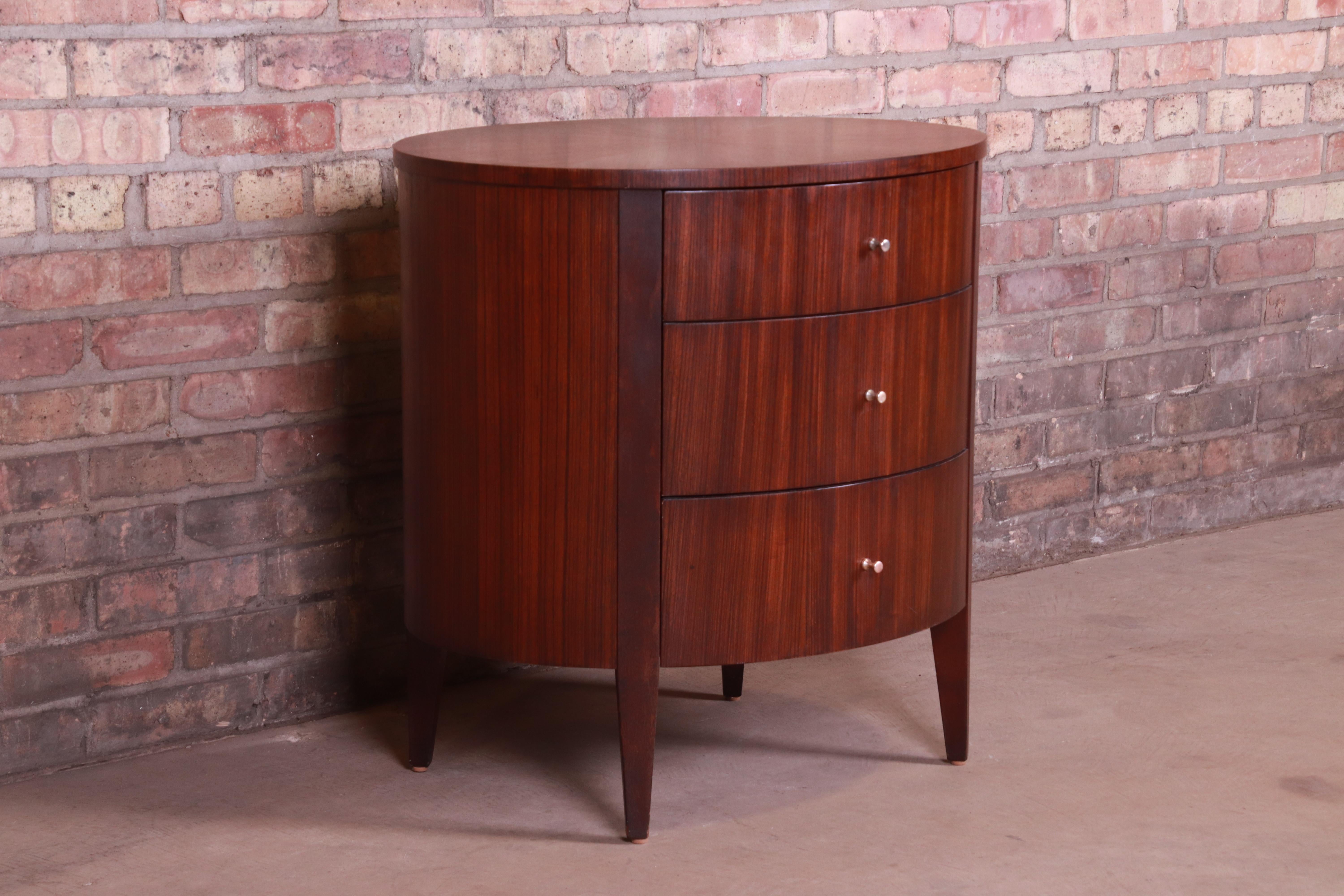 American Ethan Allen Modern Walnut Three-Drawer Nightstand or Side Table