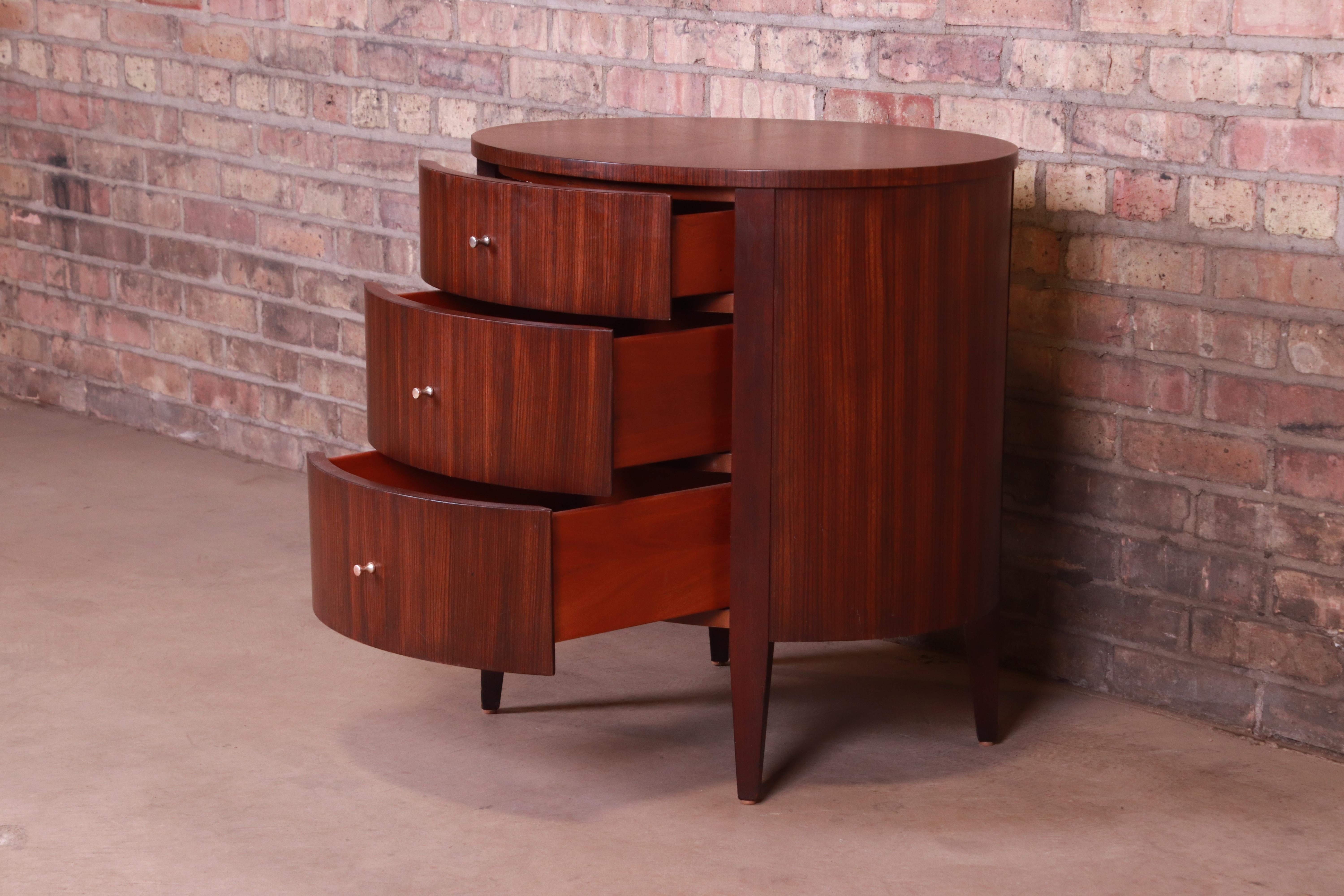 Ethan Allen Modern Walnut Three-Drawer Nightstand or Side Table In Good Condition In South Bend, IN