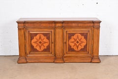 Ethan Allen Neoclassical Walnut Inlaid Marquetry Sideboard or Bar Cabinet