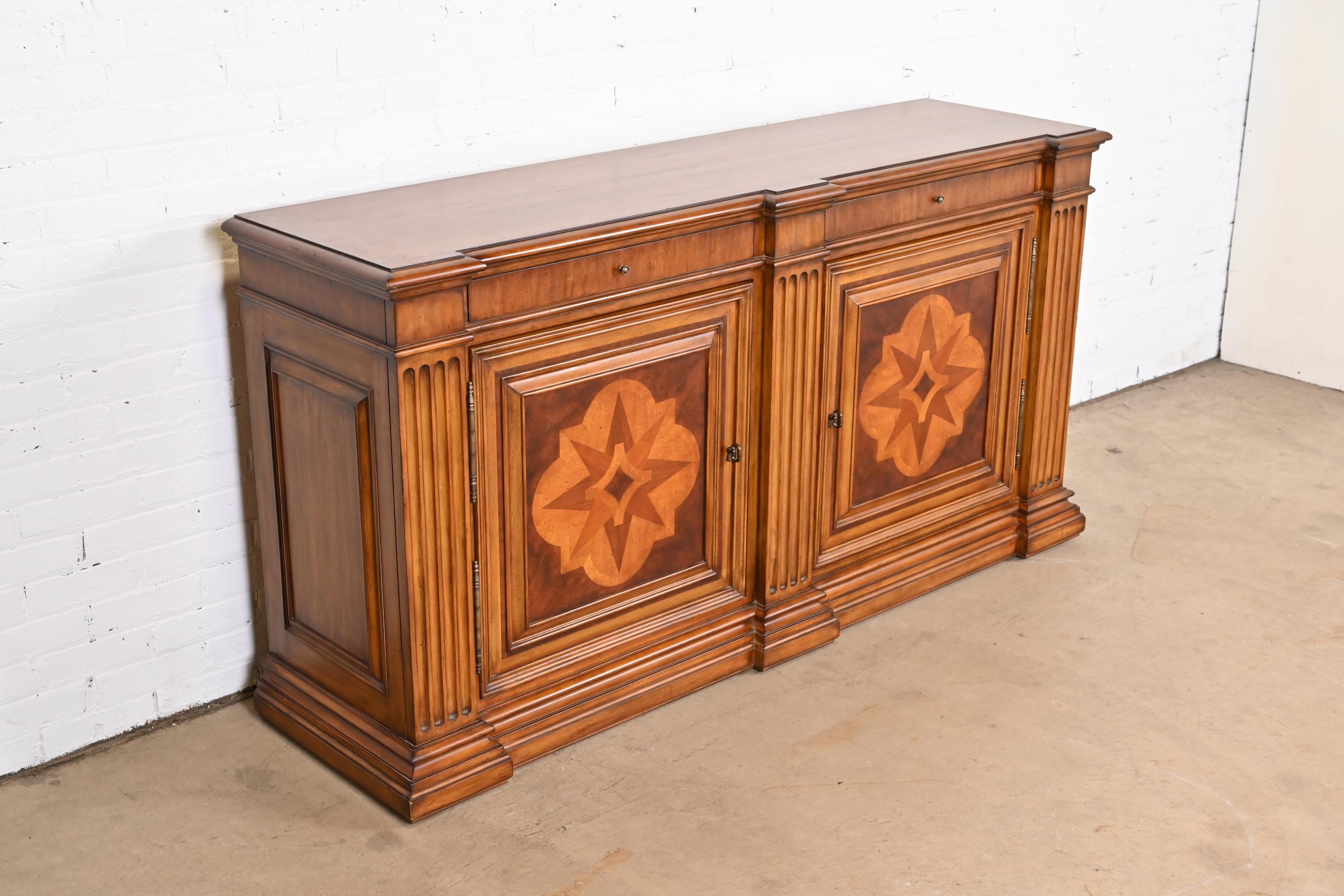 American Ethan Allen Neoclassical Walnut Inlaid Marquetry Sideboard or Bar Cabinet