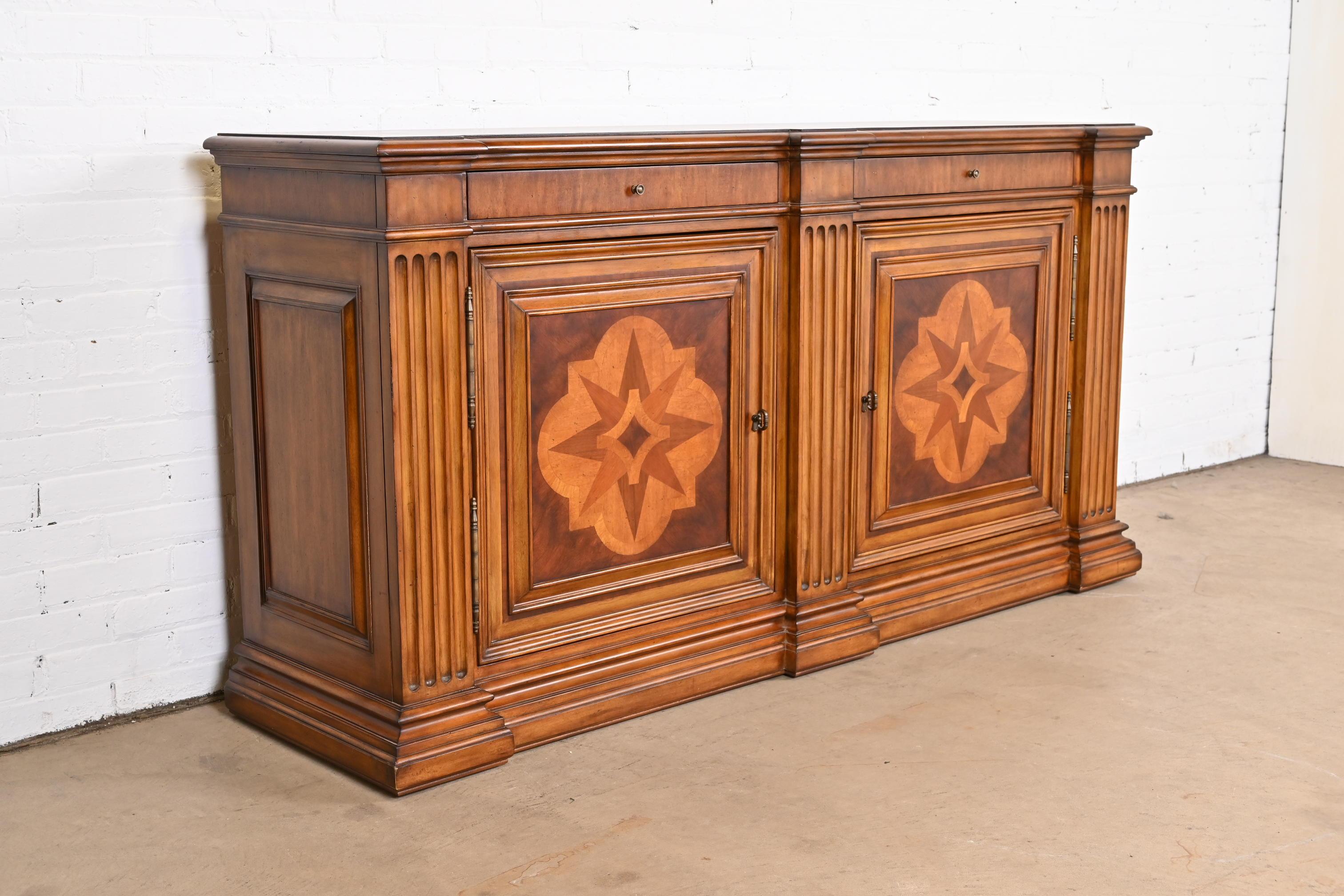 Ethan Allen Neoclassical Walnut Inlaid Marquetry Sideboard or Bar Cabinet In Good Condition In South Bend, IN