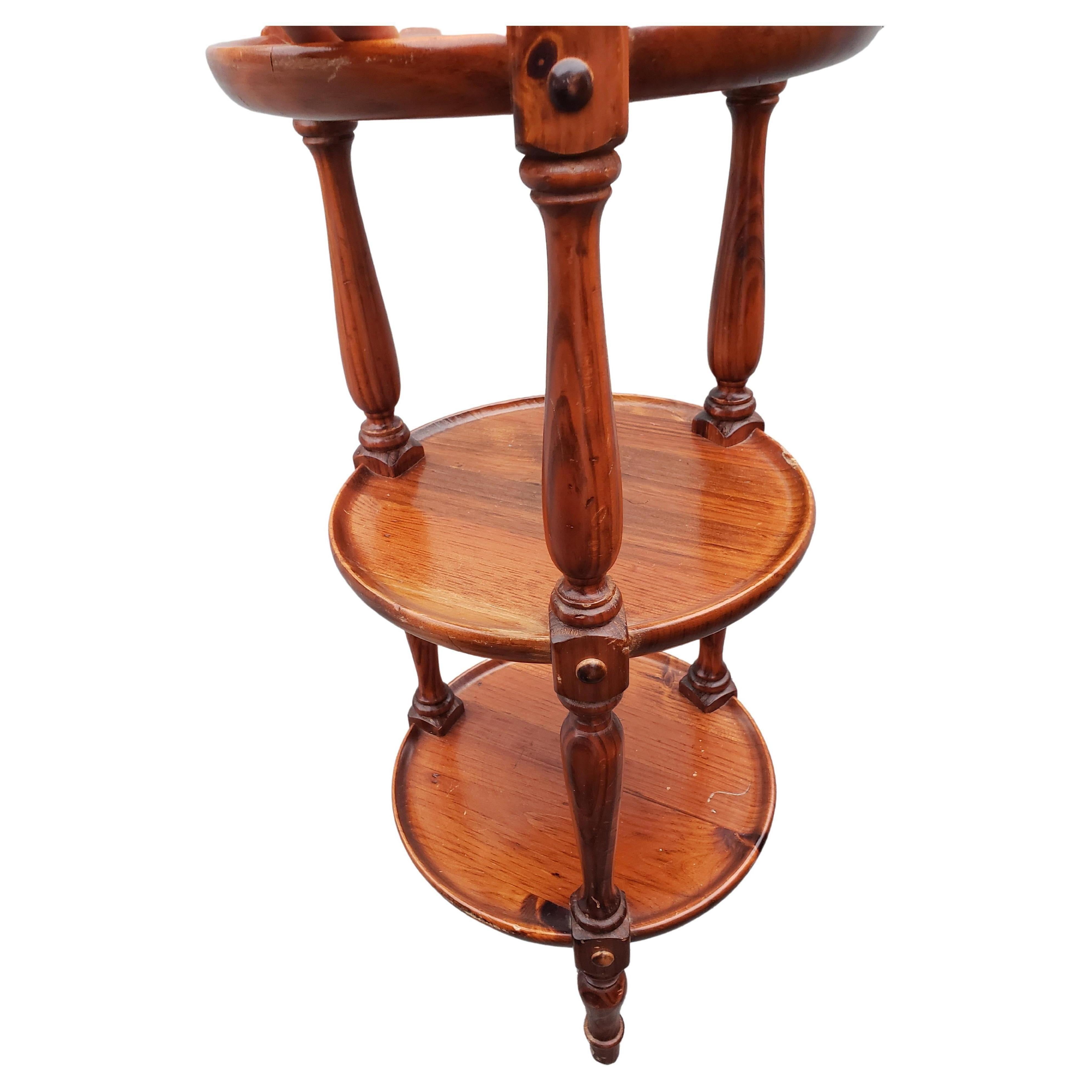 American Ethan Allen Old Tavern Collection Pine 3 Tier Plant Stand Table, Circa 1970s