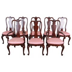 Retro Ethan Allen Queen Anne Solid Cherry Dining Chairs, Set of Eight