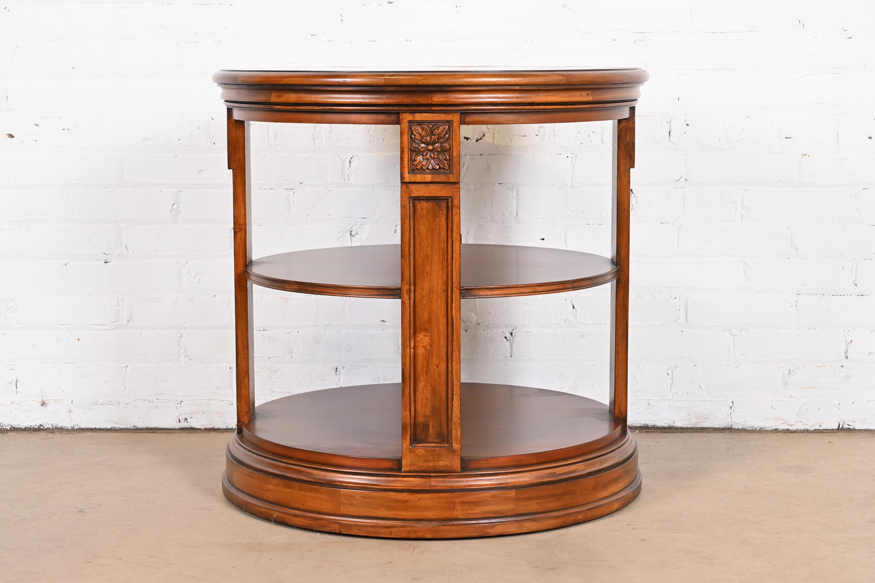 Regency Carved Banded Mahogany Three-Tier Drum Side Table For Sale 3