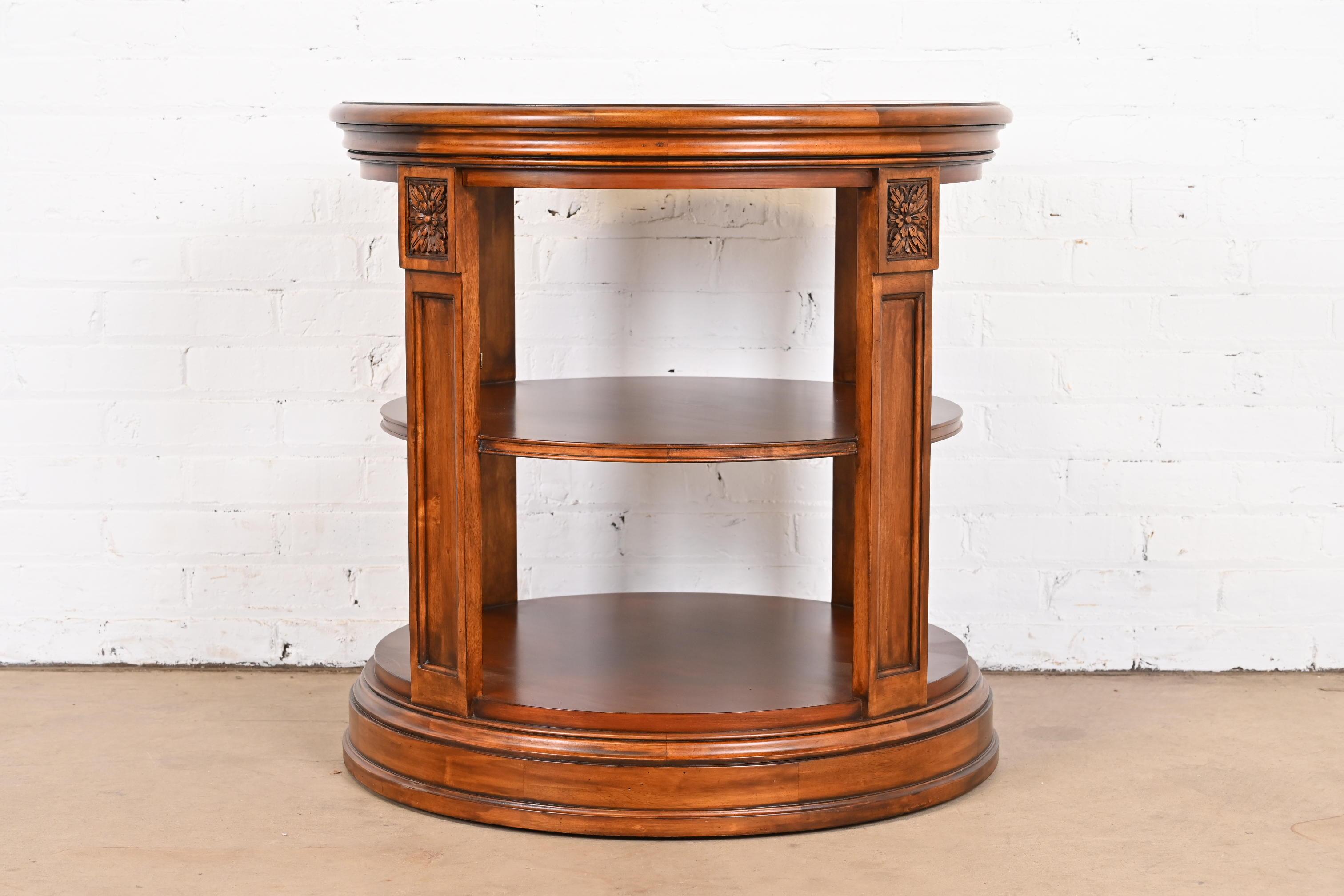 Regency Carved Banded Mahogany Three-Tier Drum Side Table For Sale 4