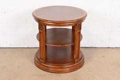 Regency Carved Banded Mahogany Three-Tier Drum Side Table