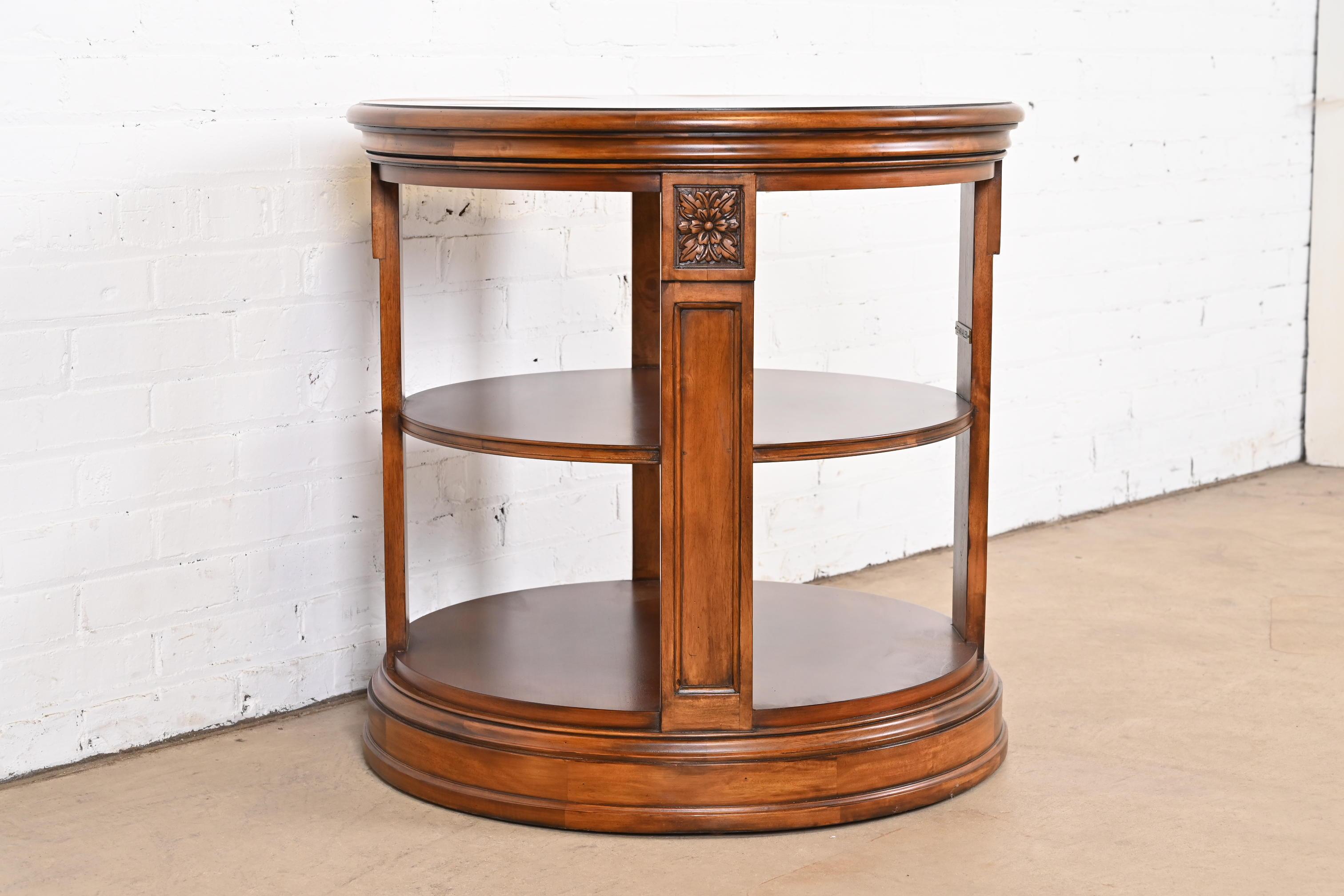 Regency Carved Banded Mahogany Three-Tier Drum Side Table In Good Condition For Sale In South Bend, IN
